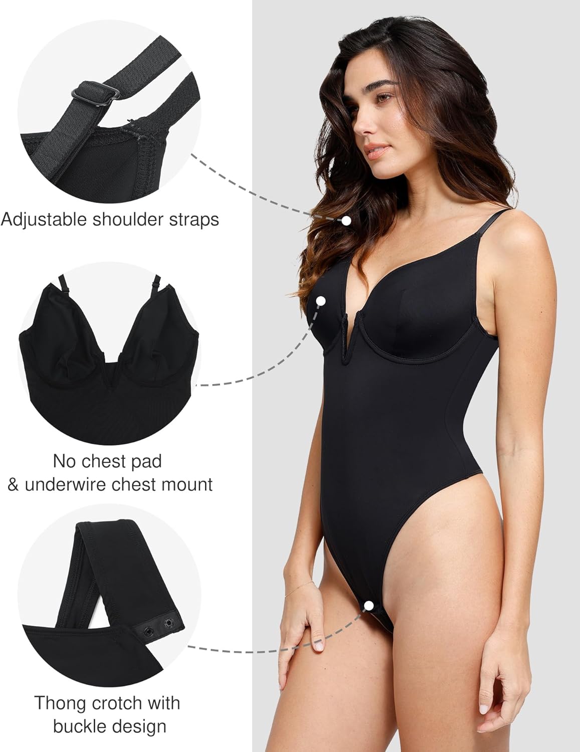 Popilush Shapewear Bodysuits for Women - Tummy Control Body Suits for Womens Deep V Corset Tops Thong Concert Outfits