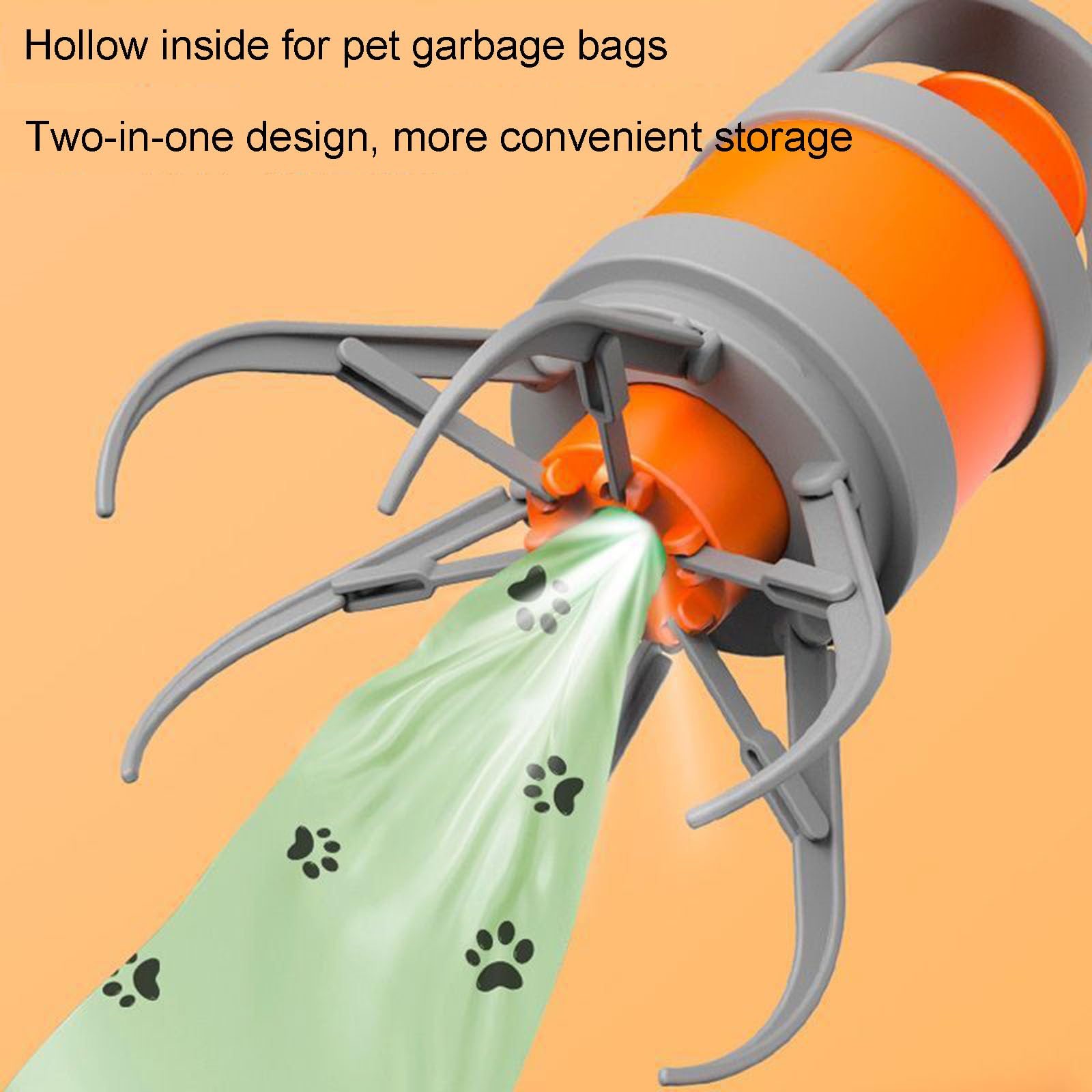 Recogedora de mascotas, cómoda y compacta, diseño de seis garras, dispensador de bolsas de basura integrado para una fácil recogida de basura, adecuado para todos los tamaños de mascotas