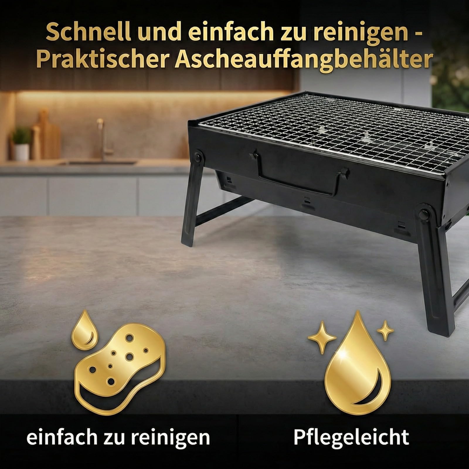 Set completo di barbecue da viaggio – Barbecue portatile a carbone con contenitore per la cenere, carboni di cocco, accendini, posate monouso e accessori – Set tutto-in-uno per giardino, balcone