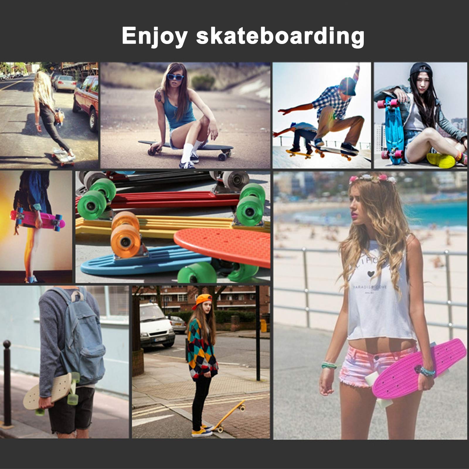 Skateboard Planche à roulettes Givrée de 22"avec Roues Clignotantes à LED et Outil en T, Skateboard Mini Cruiser Résistant à l'usure pour Enfants, Adolescents, Garçons et Filles