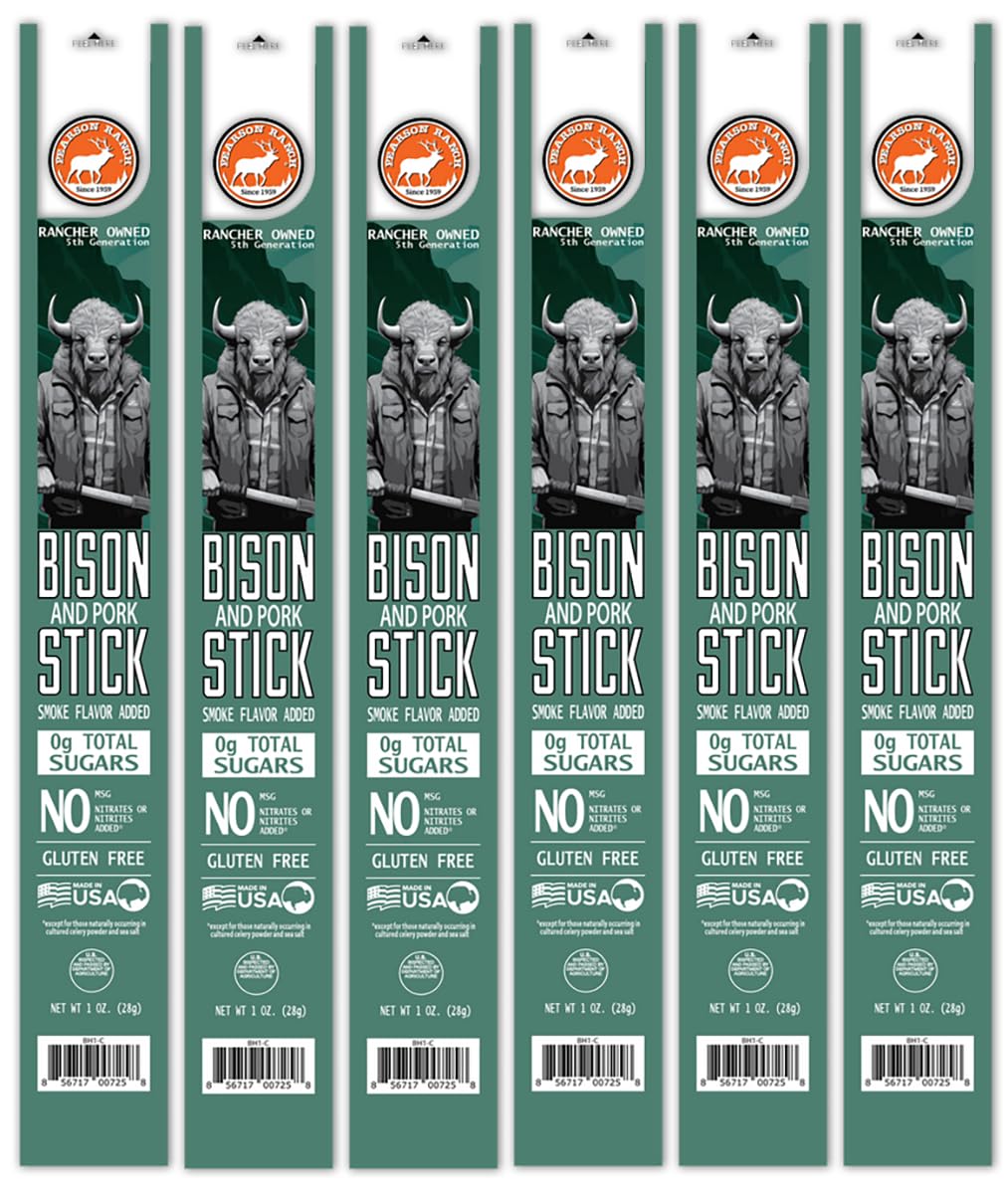PEARSON RANCH Bison Meat Sticks Bison Meat, Low-Carb, Gluten-Free, MSG-Free, High-Protein, Paleo and Keto Friendly Jerky Sticks, Game Meat Snacks