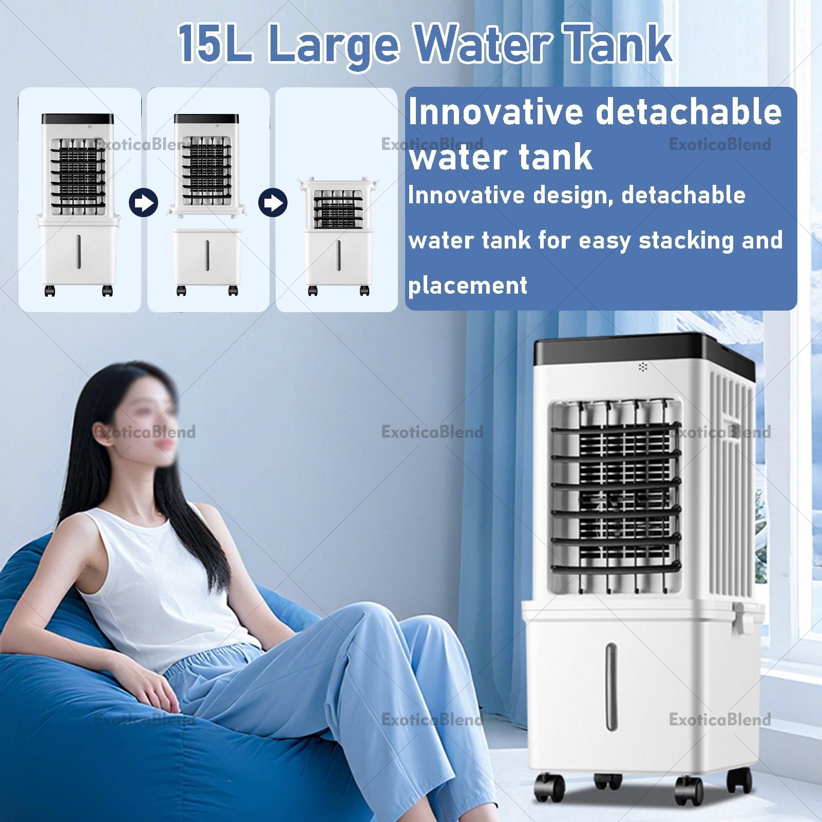 Aire Acondicionado Portátil de 15 L, Unidad Enfriadora Evaporativa para Habitaciones, Ventilador Sin Necesidad de Ventana Que Emite Aire Frío, con Control Remoto