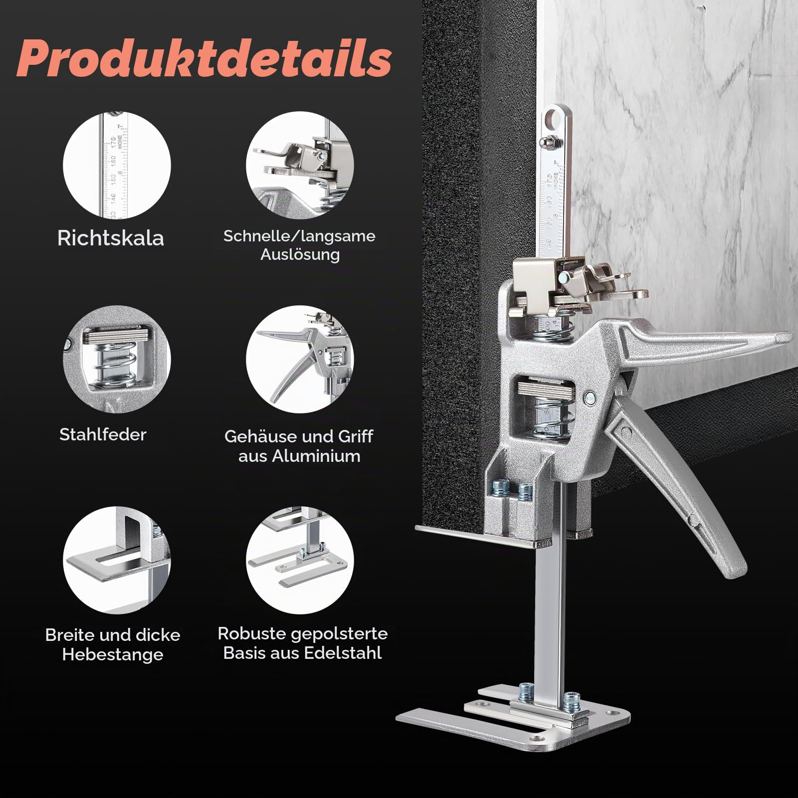 2 Stück Arbeitssparender Arm, 30cm Ganzmetall Hebewerkzeug 400kg Kapazität, Langsam und Schnell Hebefunktion, Möbelheber für Möbel, Türen, Board Heber, Gipskartonplatten