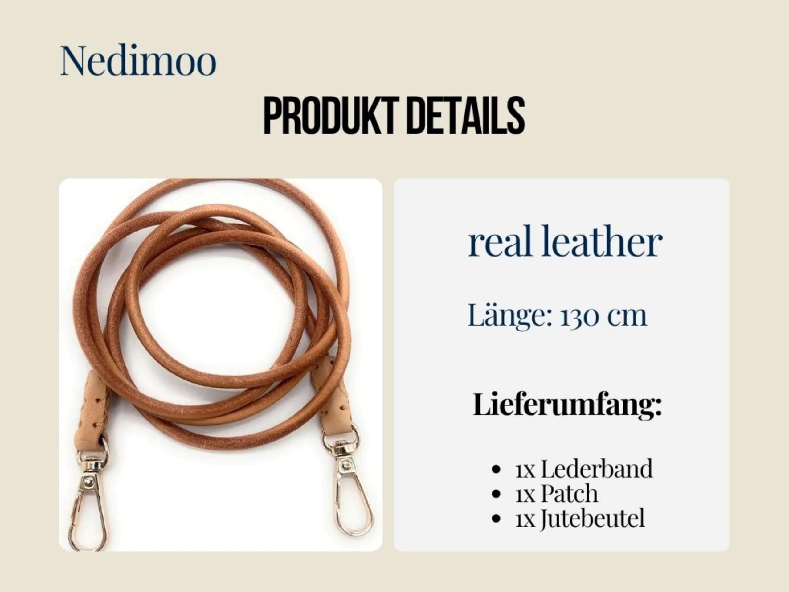 Handyband aus pflanzlich gegerbtem Rindsleder – Abnehmbare Handykette zum Umhängen – Universal & hüllenkompatibel, inkl. Universal-Patch