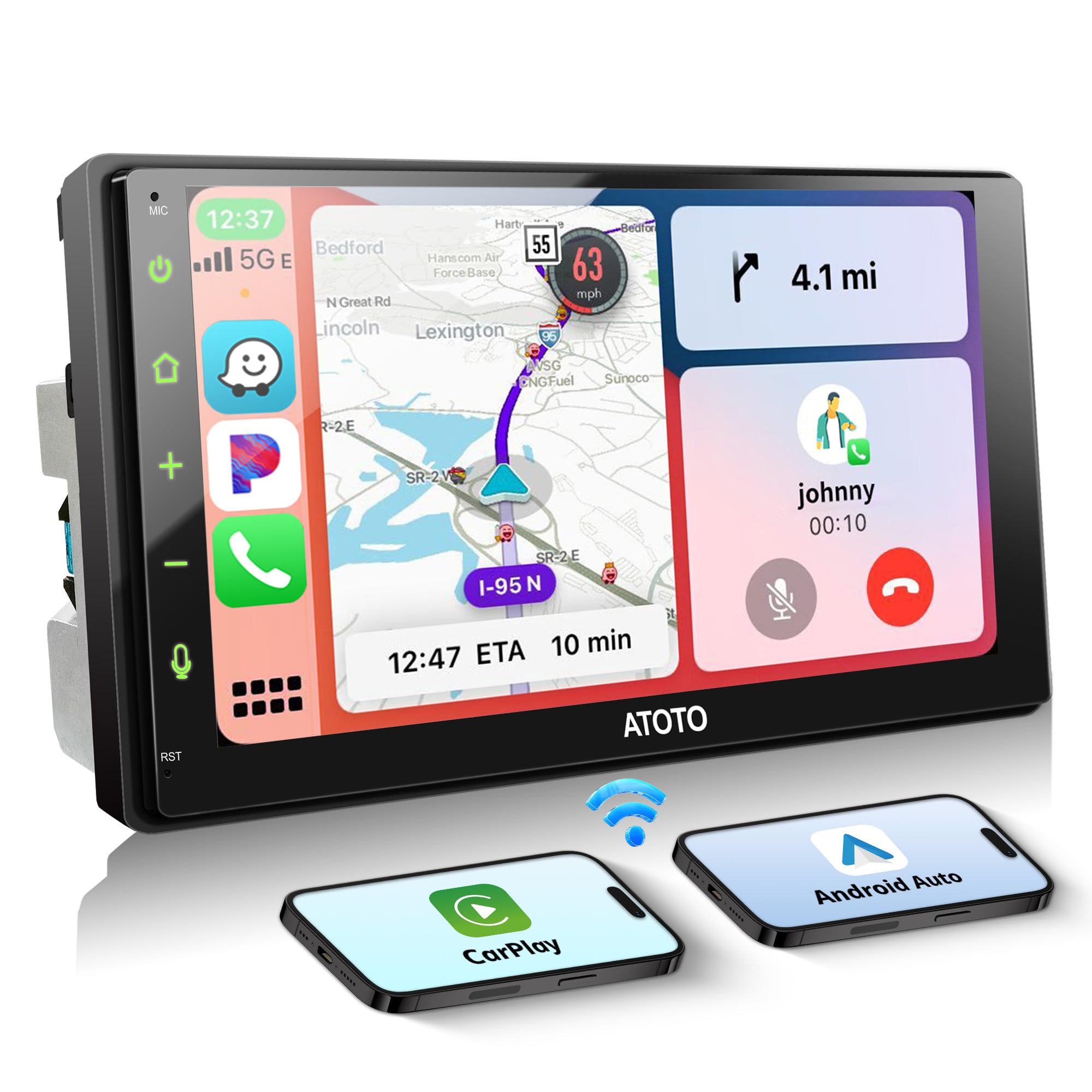 ATOTOLIFE F7WE 7inch Double Din Car Stereo,Wireless CarPlay Android Auto Touch Screen in-Dash Navigation, Bluetooth, FM/AM/USB/AUX, MirrorLink, HD LRV, Voice Control