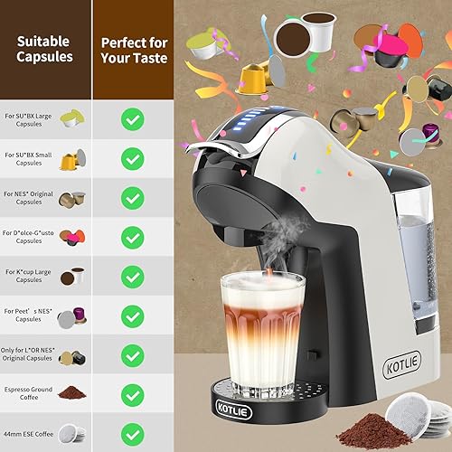Miniatura 3 de KOTLIE Cafetera de una sola porción para café caliente y frío para K*eurig K*cup, pequeña máquina de café expreso para D*olce G*ustoN*es
