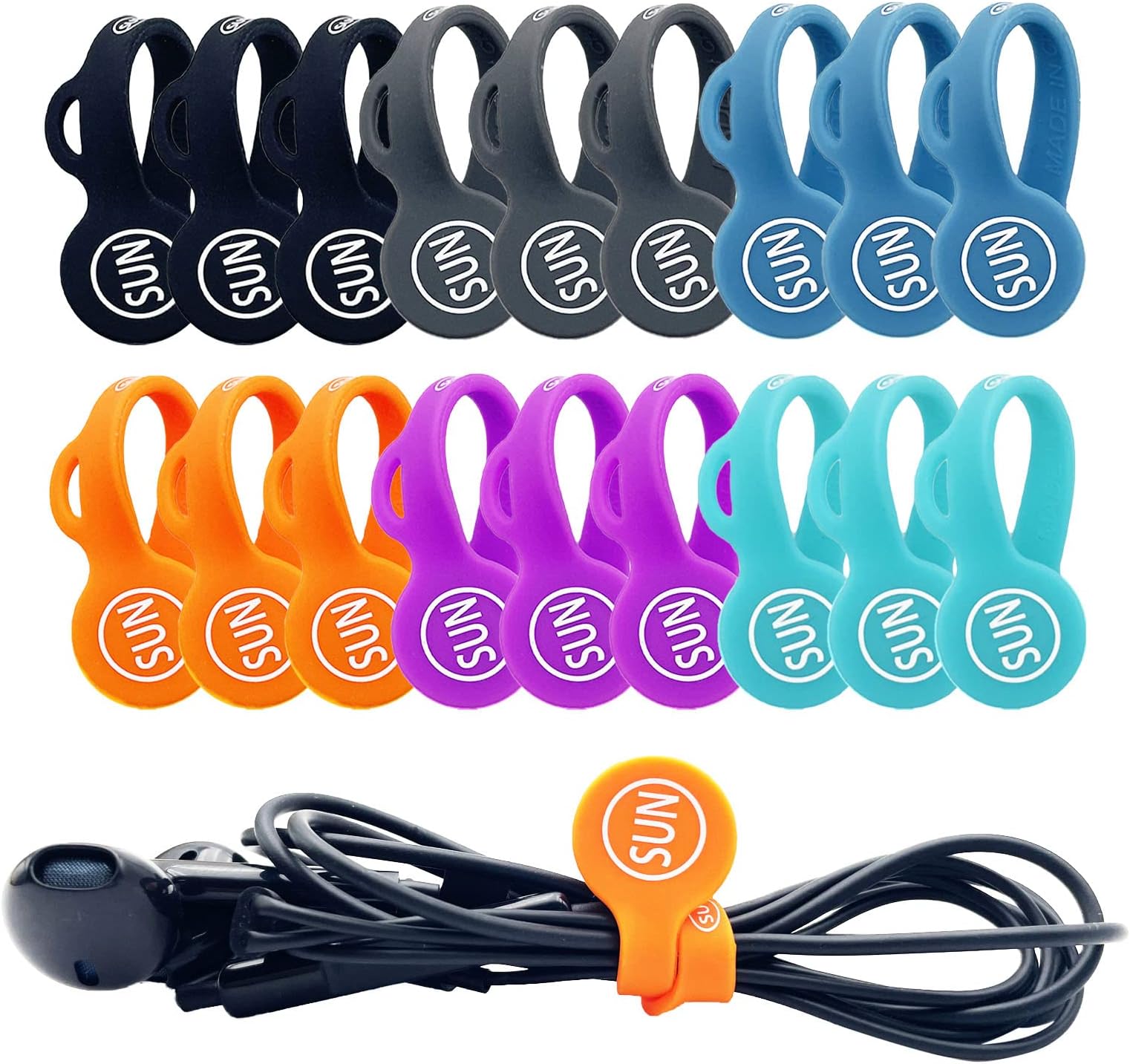 SUNFICON18 Pack Magnetic Cable Clips Cable Organizers Earbuds Cords Winder Bookmark Clips Whiteboard Noticeboard Fridge Magnets USB Cable Manager Keeper Wrap Ties Straps