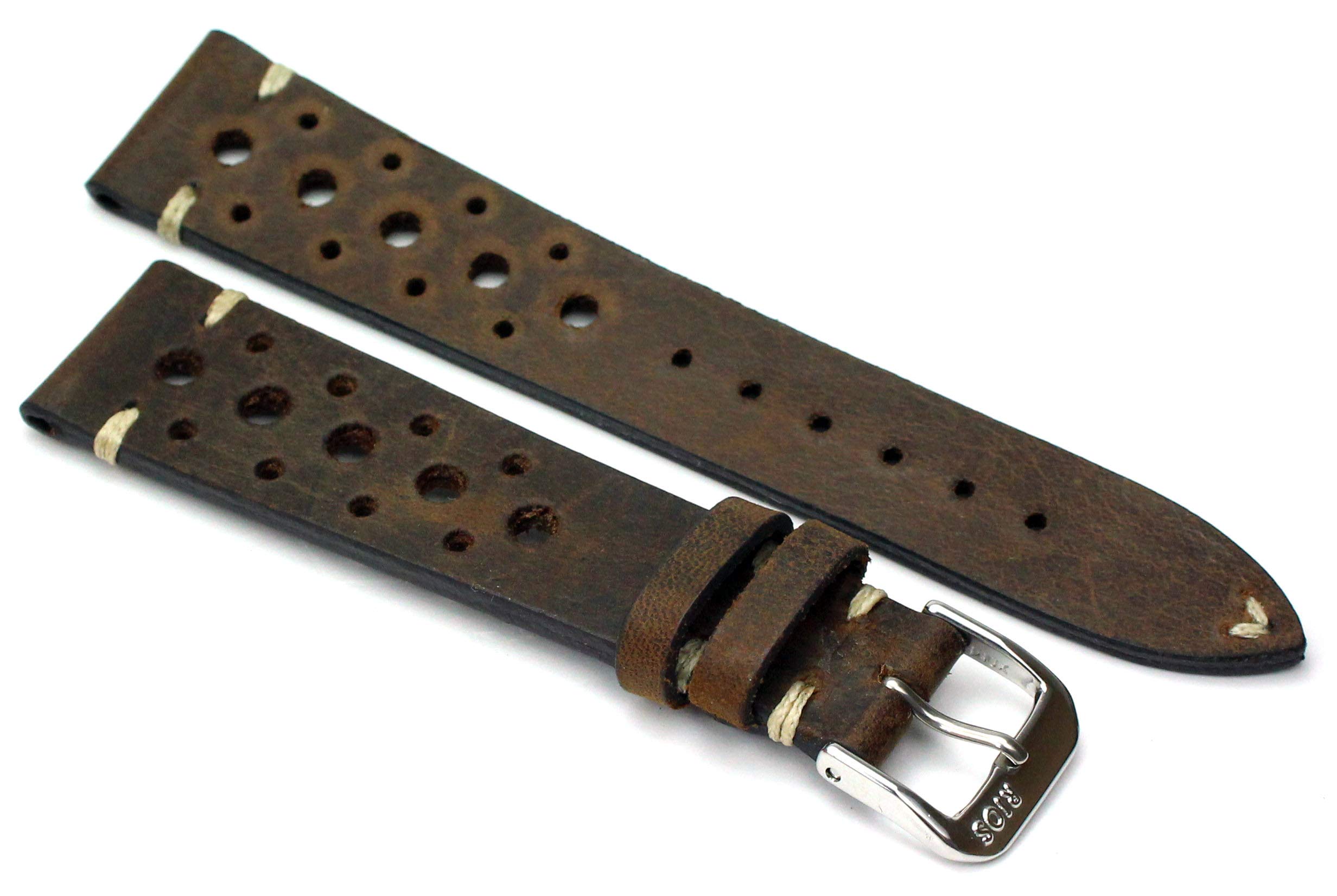 RIOS1931 Rallye Vintage Rindsleder Uhrenarmband handgemacht in Deutschland 20mm braun Mooreiche