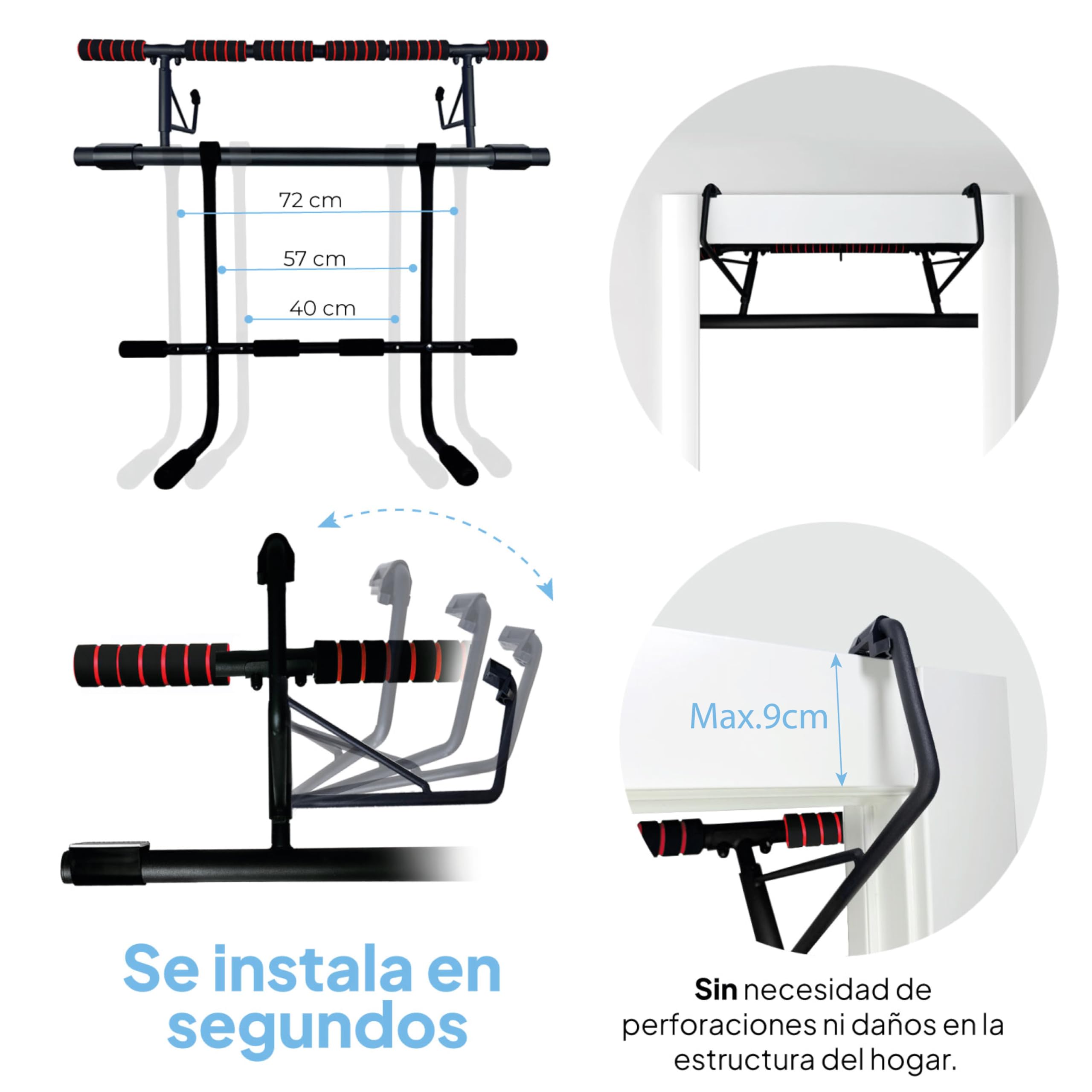 OcioDual Barra de Dominadas Puerta con Estación Dip y Correas de | Entrenamiento en Suspensión, Pull Up Bar Door, Dips, Ejercicio en Casa, Barra Dominadas Puerta Plegable