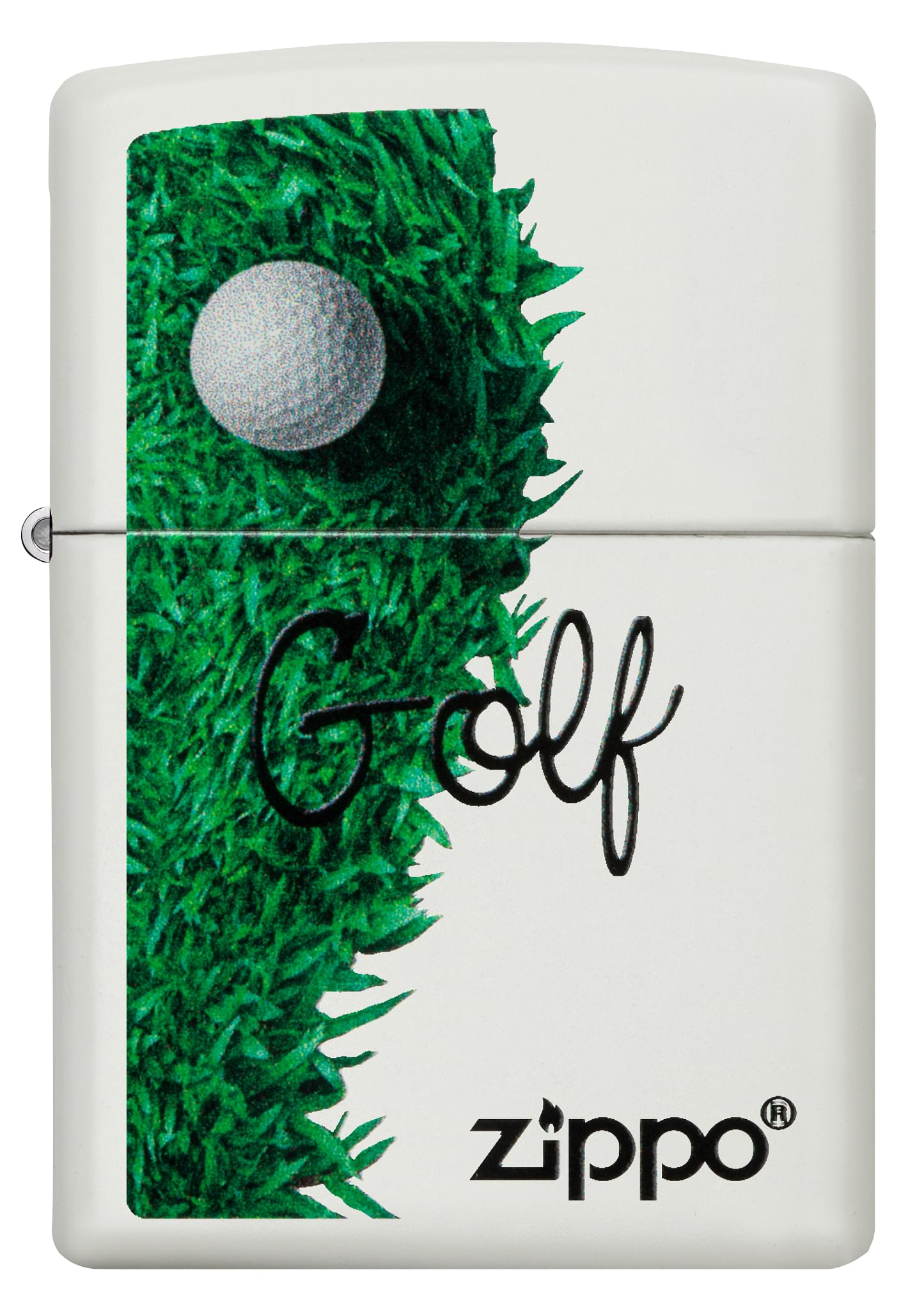 Zippo - Briquet Tempête Motif Golf, Blanc Mat, Impression Color Image, Rechargeable, Réutilisable, Coupe-Vent, Coffret Cadeau, Fabriqué Aux États-Unis