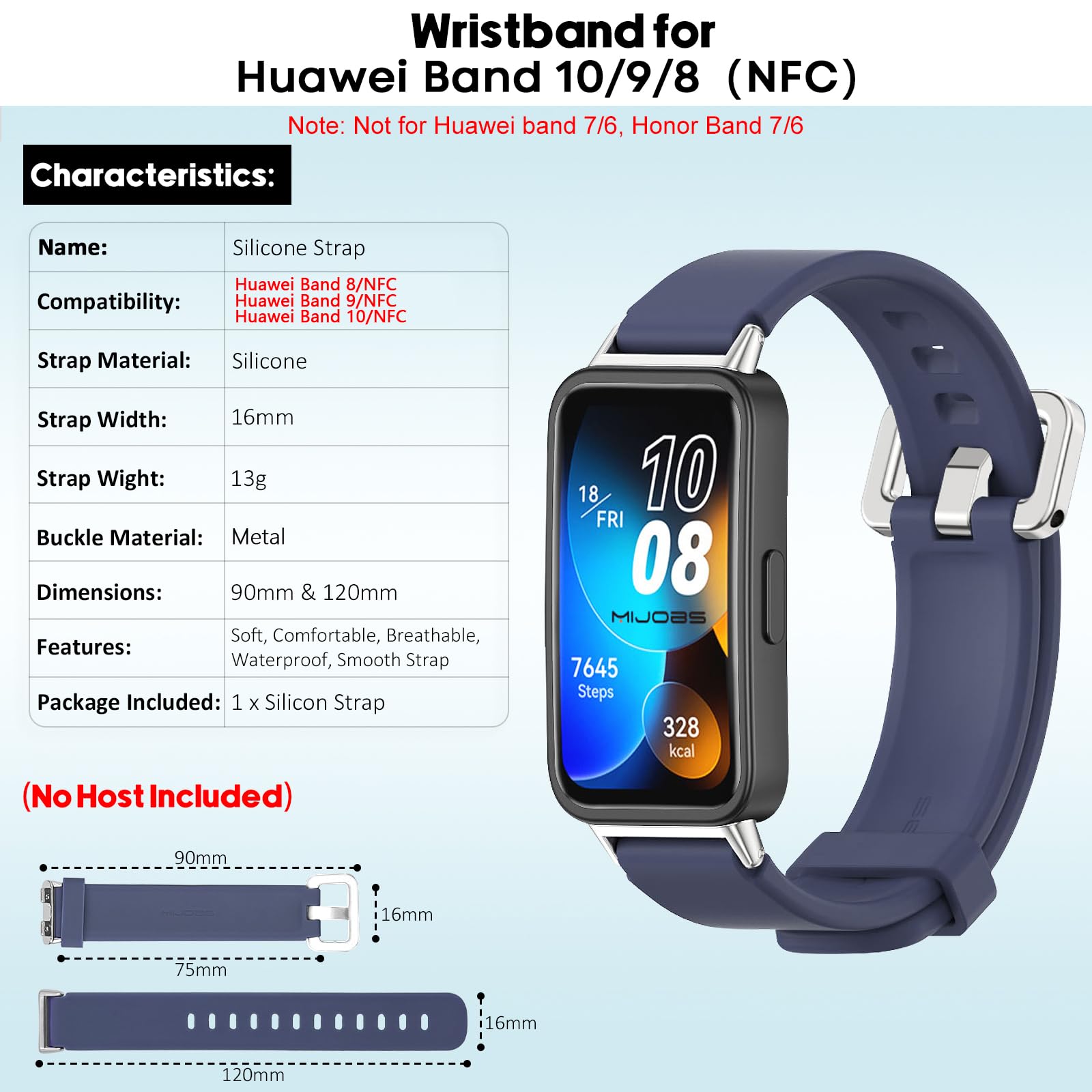 MIJOBS Cinturino In Silicone Per Huawei Band 10/9/8 – Sgancio Rapido, Traspirante E Impermeabile, Adatto A Polsi 130-216 Mm
