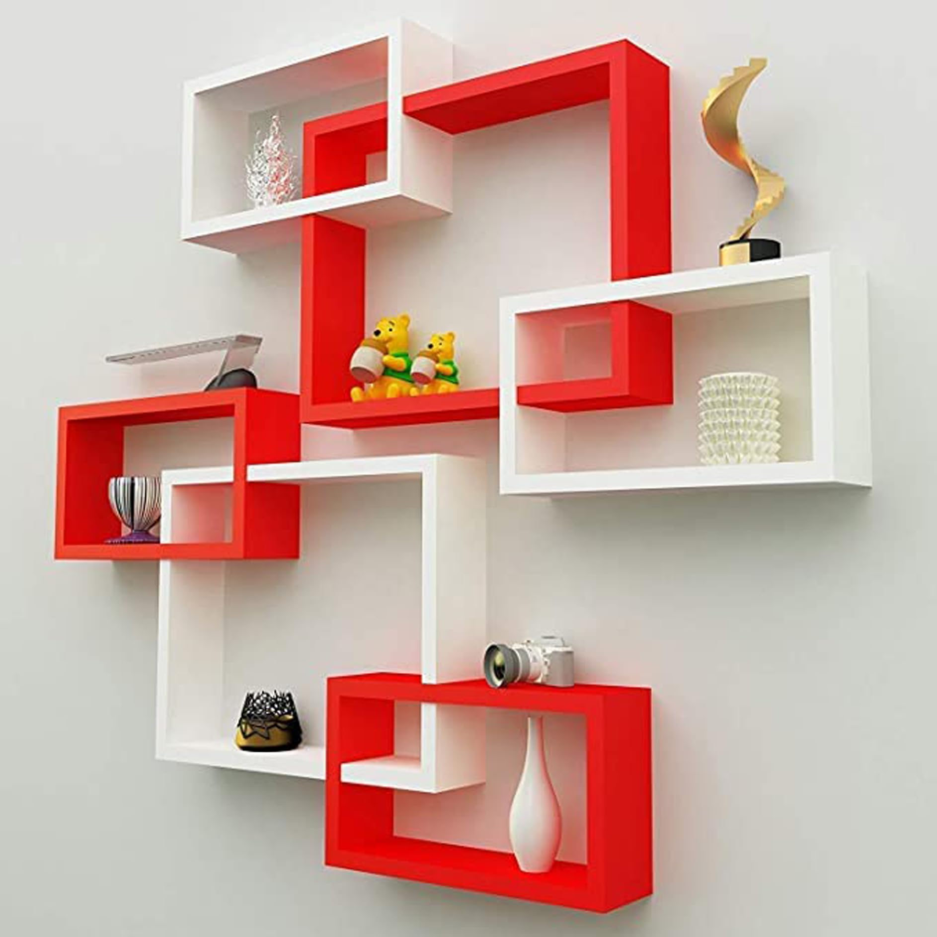 Sidrah Wooden Interweave Floating Wall Mounted Shelves, Horizontal and Vertical Display Storage Shelf for Living Room Bedroom Entryway Hallway Bathroom