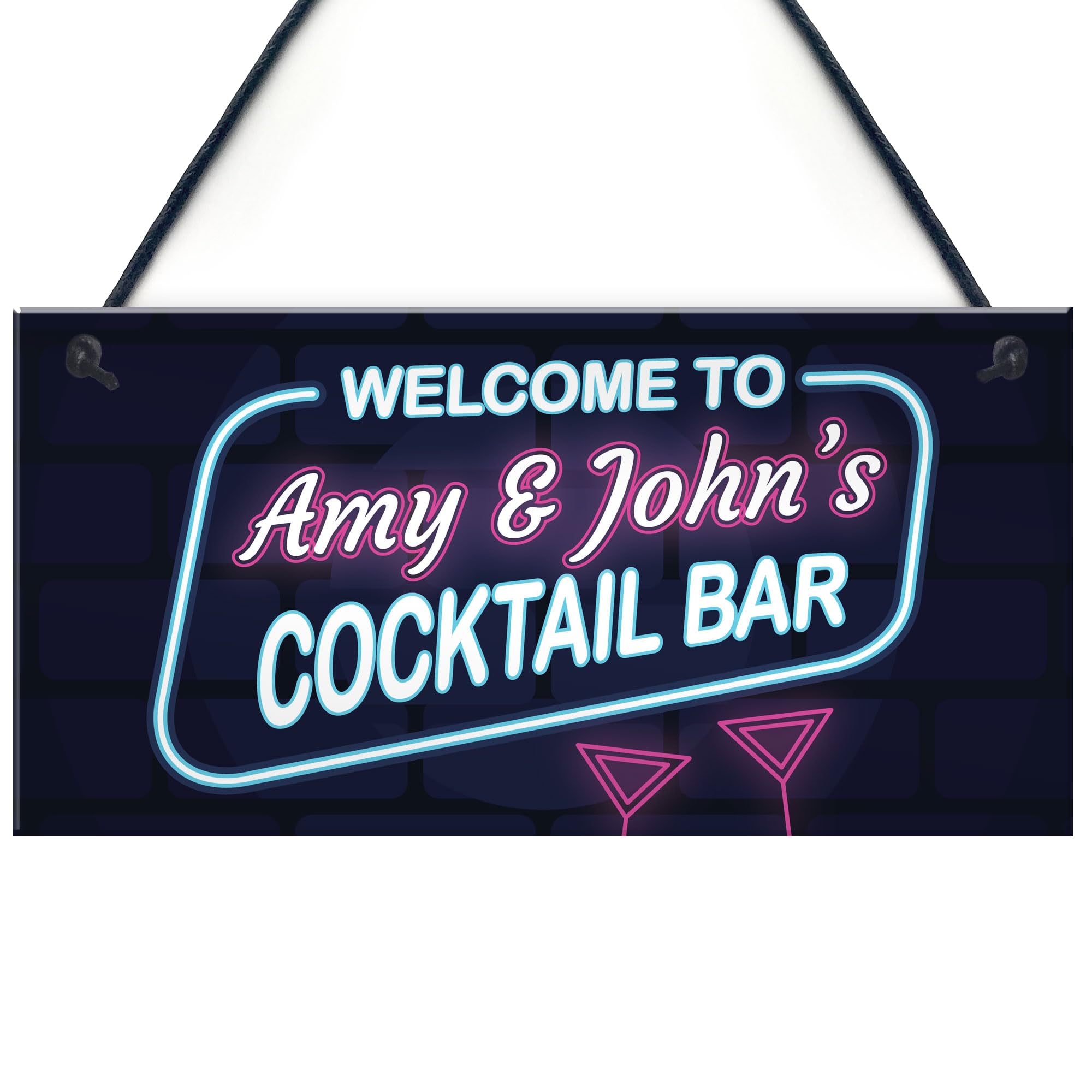 Novelty Cocktail Bar Sign NEON EFFECT Personalised Home Bar Sign Alcohol Gift