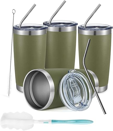 COMOOO - Taza de viaje de doble pared aislada al vacío, de 20 onzas, vaso de acero inoxidable con tapa para bebidas frías y calientes, con COMOOO - Taza de viaje de doble pared aislada al vacío, de 20 onzas, vaso de acero inoxidable con tapa para bebidas frías y calientes, con