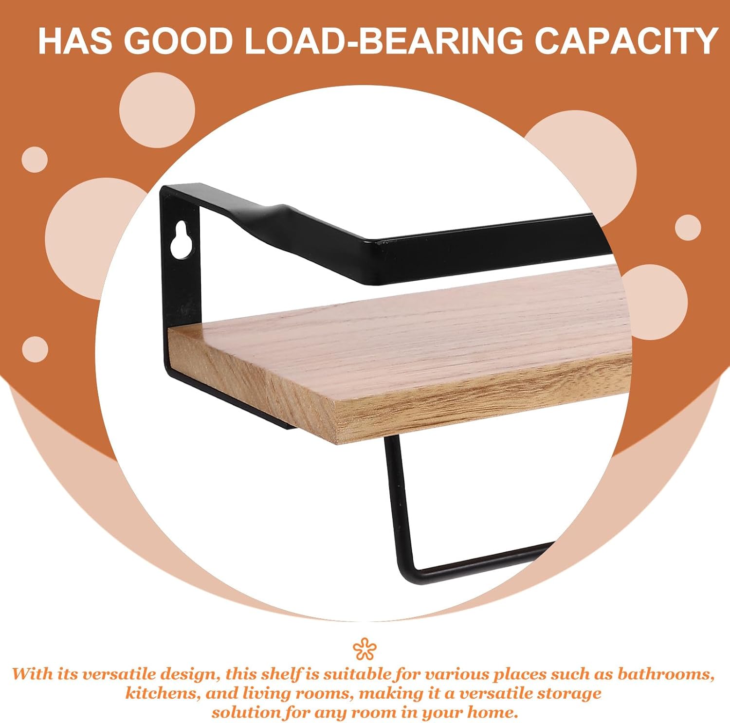 Floating Wall Shelf with Towel Rack, Small Wall Mounted Storage Shelf, Carbonized Paulownia Wood, Bedroom and Bathroom Organizer, Space-Saving Home Décor