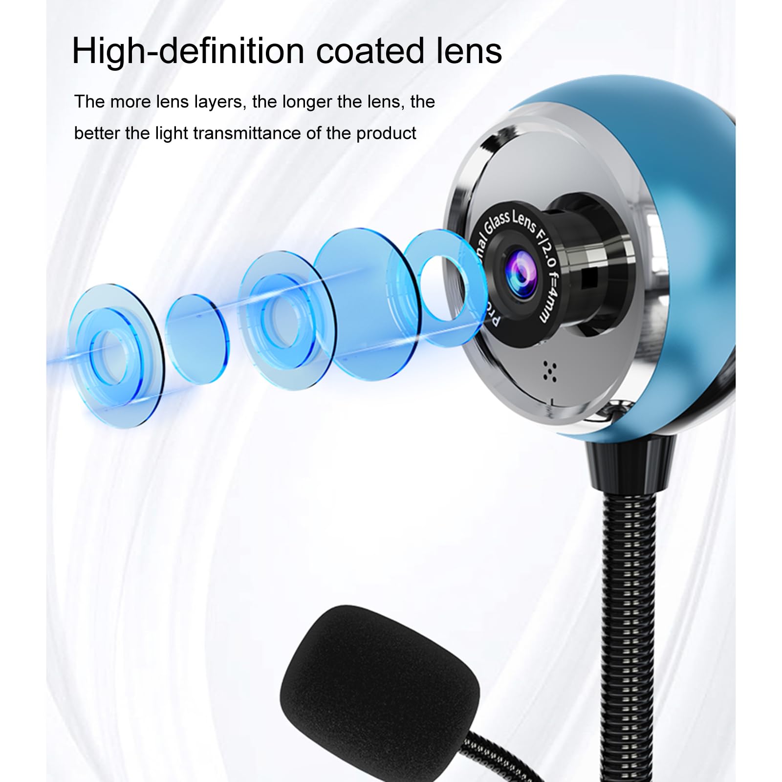 Cámara de sobremesa USB, 1080P (2K) 30Hz HD Streaming Webcam con micrófono, cámara portátil de rotación de 360° con lente gran angular adecuada para conferencias/llamadas/clase web/transmisión