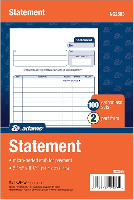 Amazon.com : Adams Statement Forms, 2-Part Carbonless, 100 Individual ...