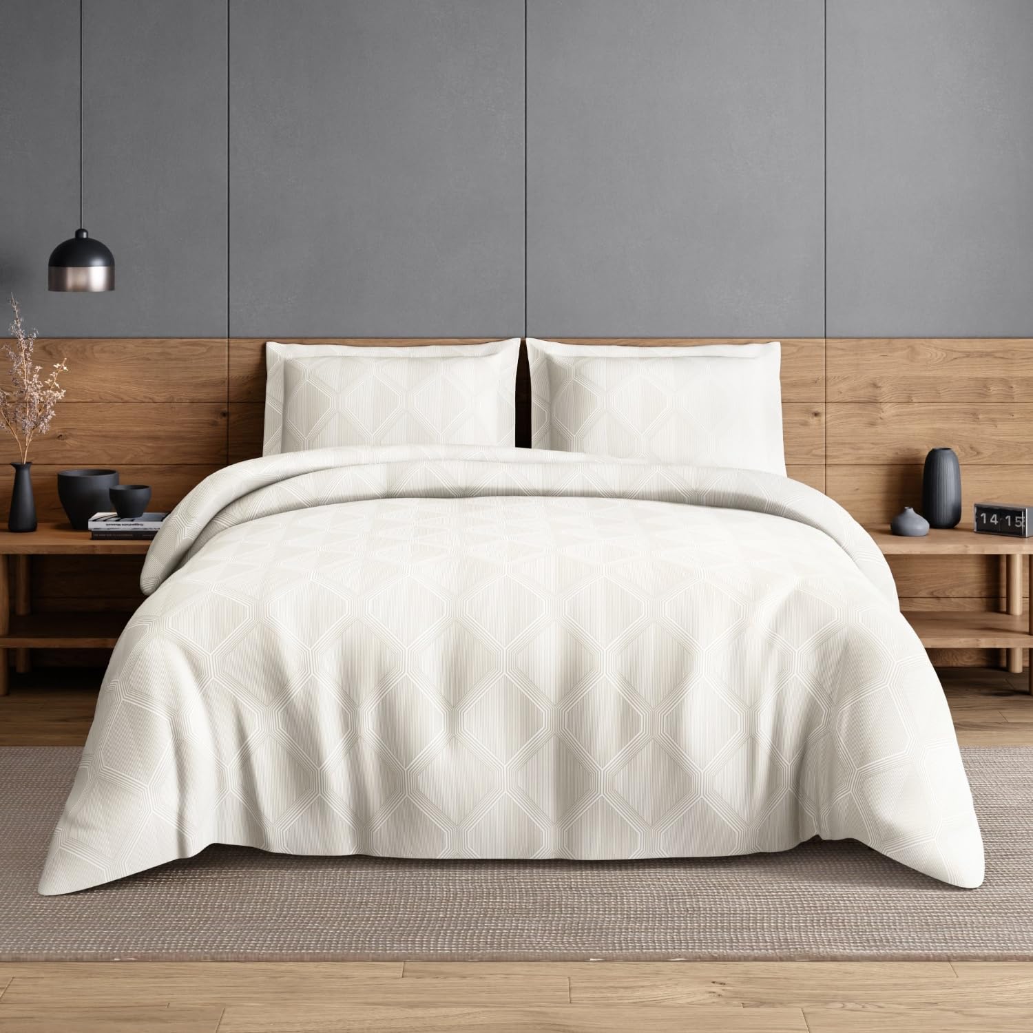 Spaces Geo 300 TC 100% Cotton Geometric Design Large Bedsheet with 2 Pillow Covers | Breathable & Super Soft 274x274 cm - Cream | Everyday Comfort for Modern Homes-image-16