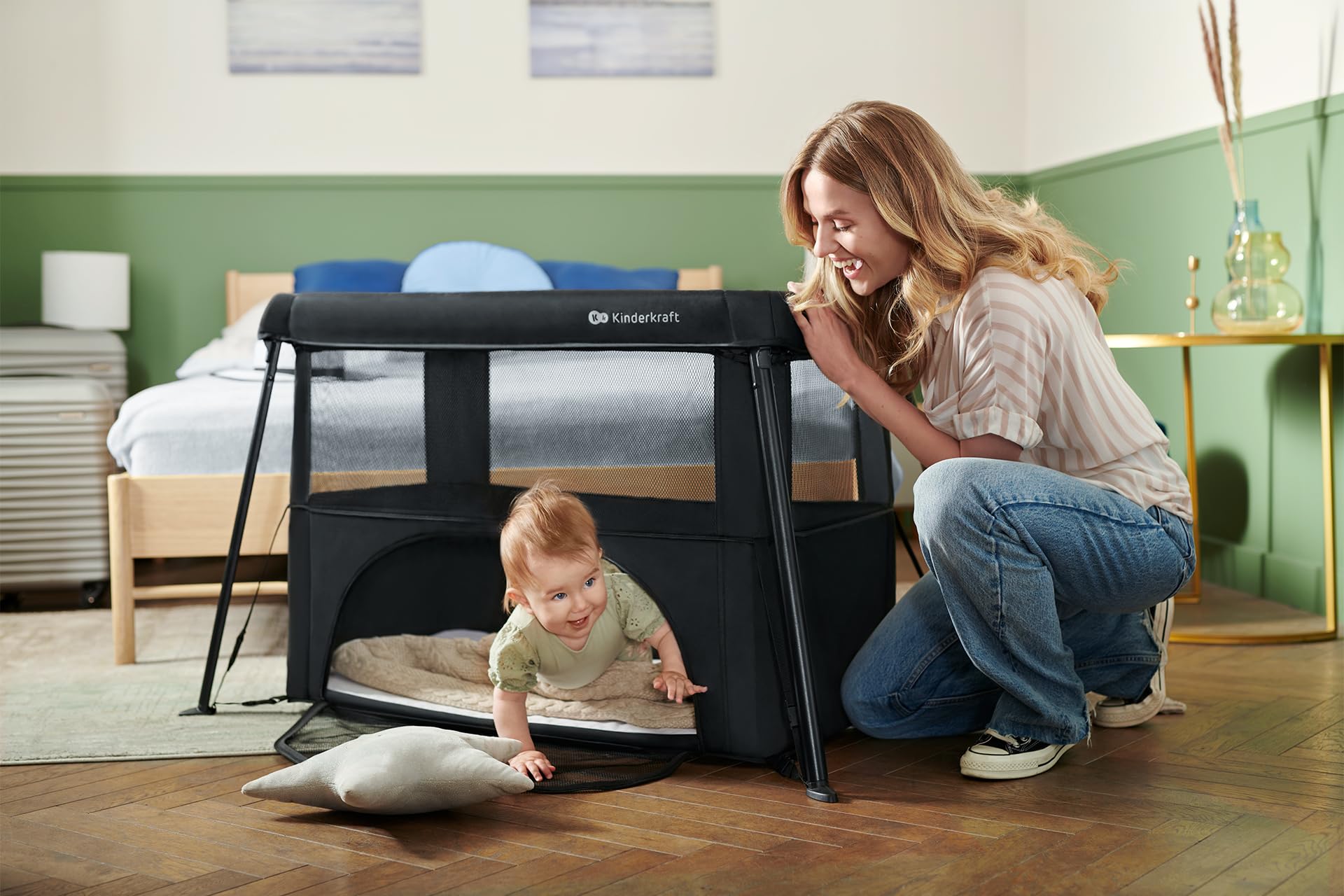 Kinderkraft Cami Lit Parapluie 3 en 1, Lit bébé avec Matelas, Noir