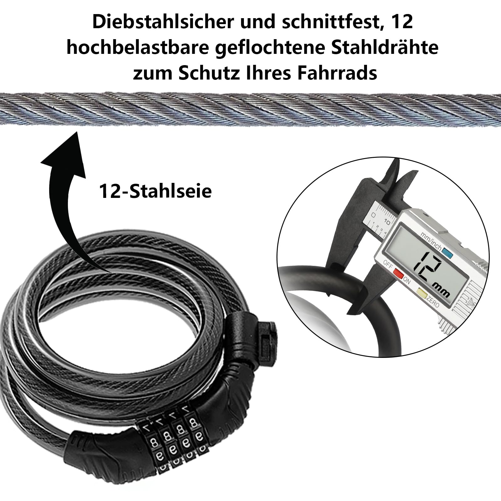 E-scooterslot, fietsslot, cijferslot, compatibel met Xiaomi M365/Max/GXL/ Ninebot/Segway Scooter/Moto/fietsslot, 1,2 m lang, scooterdiefstalbeveiliging, ideaal slot