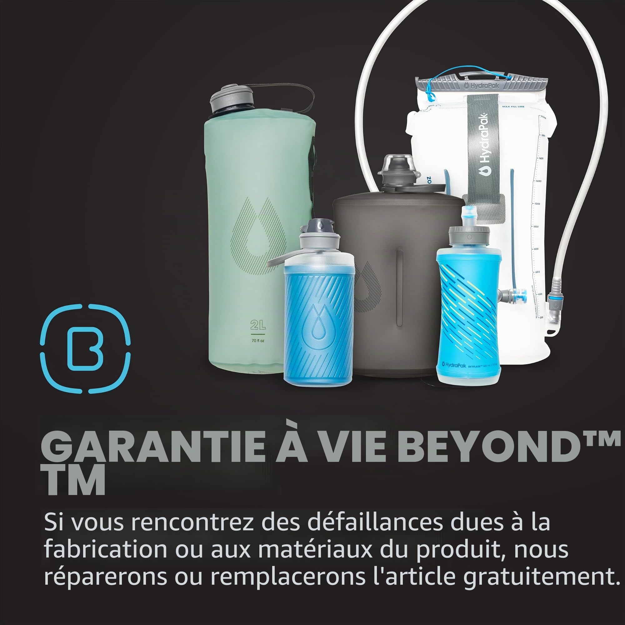 Réservoir d'eau HydraPak (1,5 L, 2 L, 3 L) - Poche à Eau Compatible avec la Plupart des Sacs à Dos – Valve à débit élevé, étanche, résistante et Lavable au Lave-Vaisselle