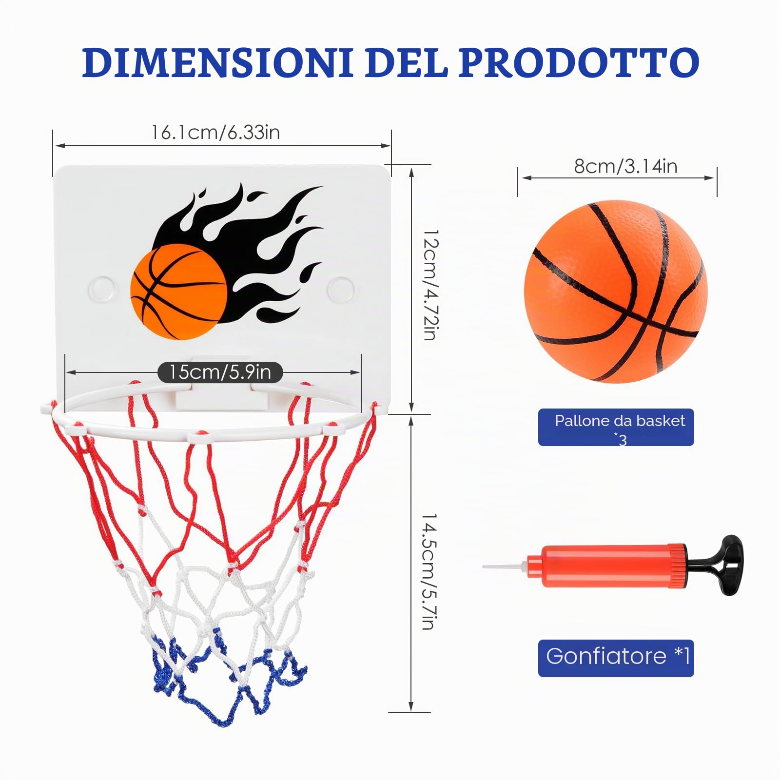 DEWEL Canestro Basket Bambini, Giocattoli da bagno per bambini con ventosa forte con due palline e gonfiatore