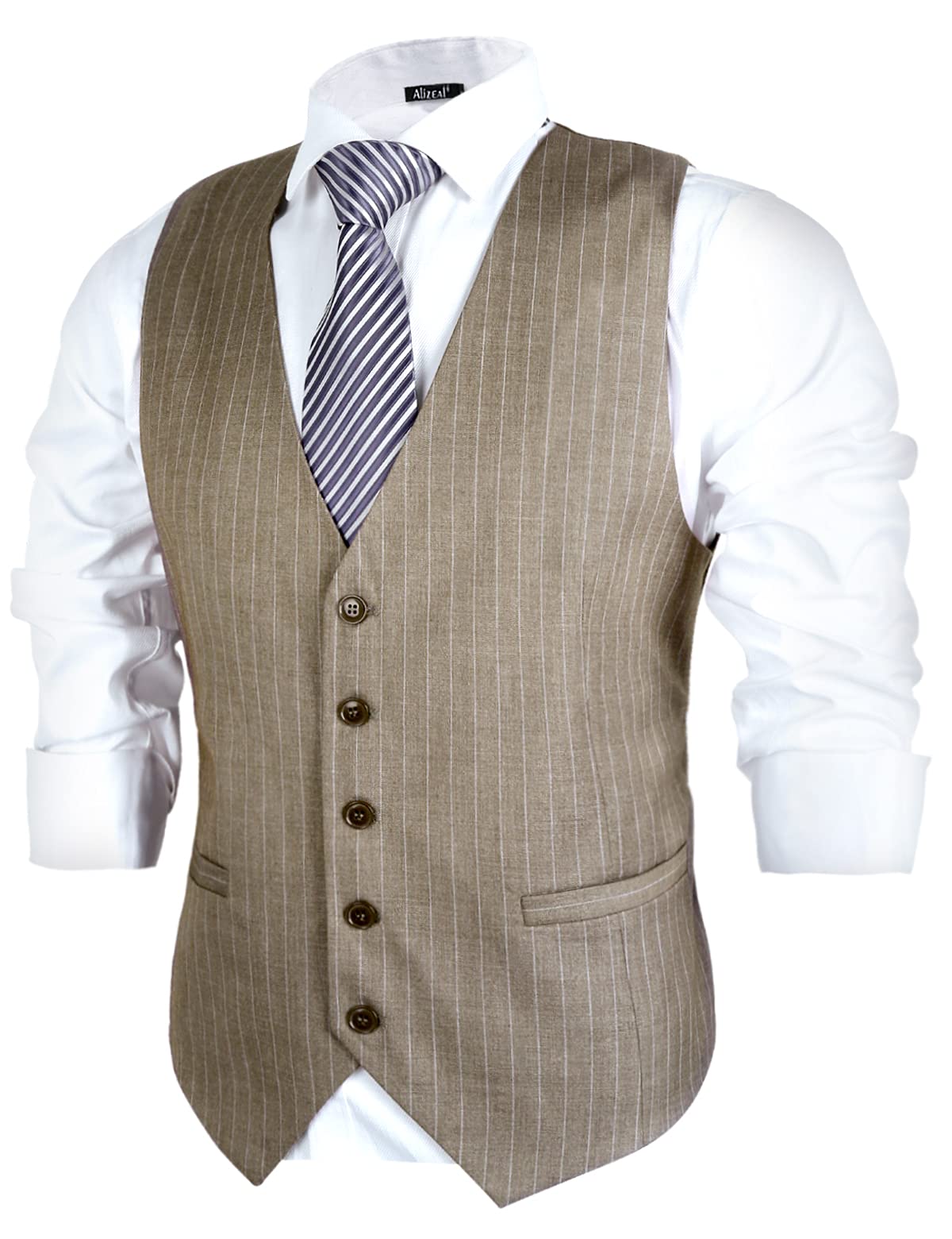 Alizeal Gilet de costume d'affaires à fines rayures pour hommes