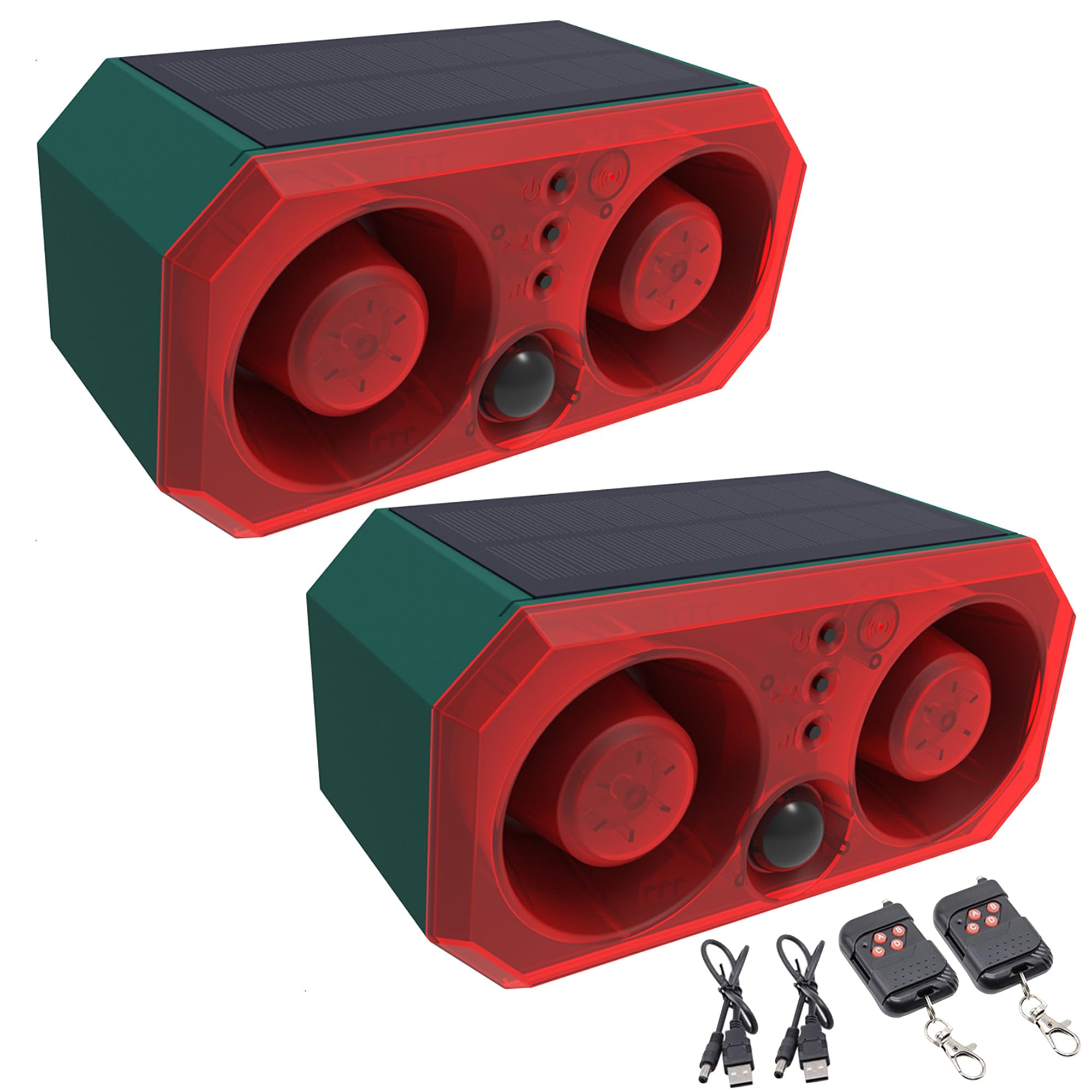 Alarma con Sensor de Movimiento Solar para Exteriores: Alarma con Detector de Movimiento, ladridos de Perros y Disparos, 2 x 129 dB, Compatible con grabación (2 Pack)