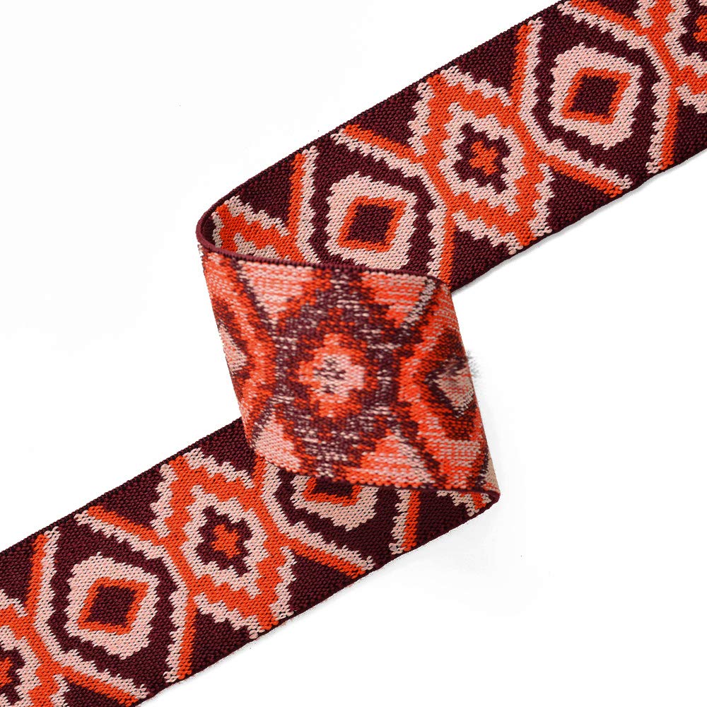 2-Yards 2" Elastic Stretch Ribbon Trim, Stretch Elastic Band, Headband, Hand Band and Waist Belt, TR-11191 (Wine/Orange)