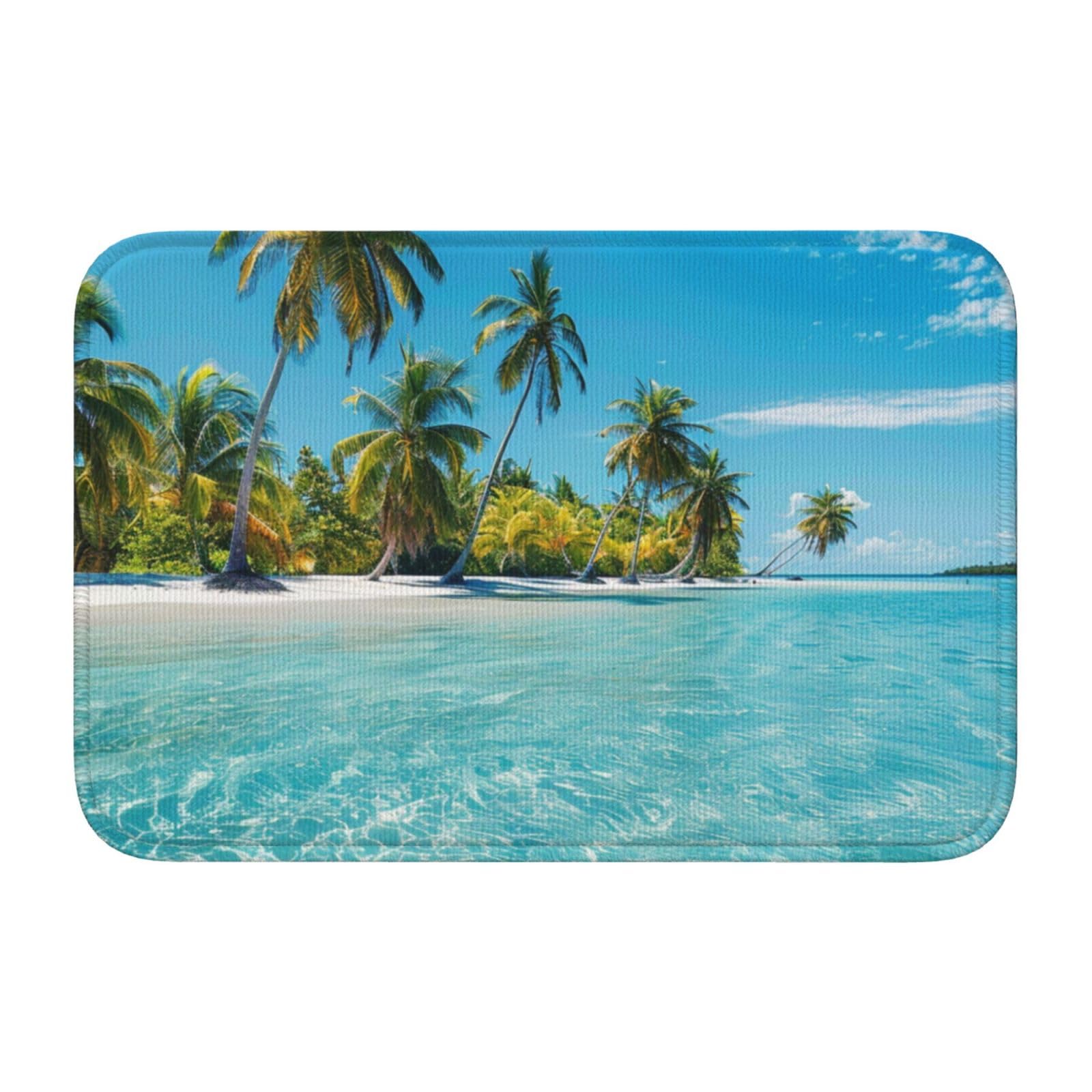 Helhappy Soft Non-Slip Indoor Doormat, Tropical Beach Islands Summer Ocean Palm Tree Picture Water Absorbent Bathroom Rugs, Washable Room Accessories Floor Mat 15.7X23.6 Inches