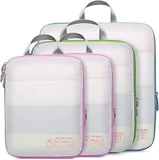 Compression Packing Cubes for Travel, Cambond 4 Pack Luggage Organizers Compression Cubes for Suitcases (White)