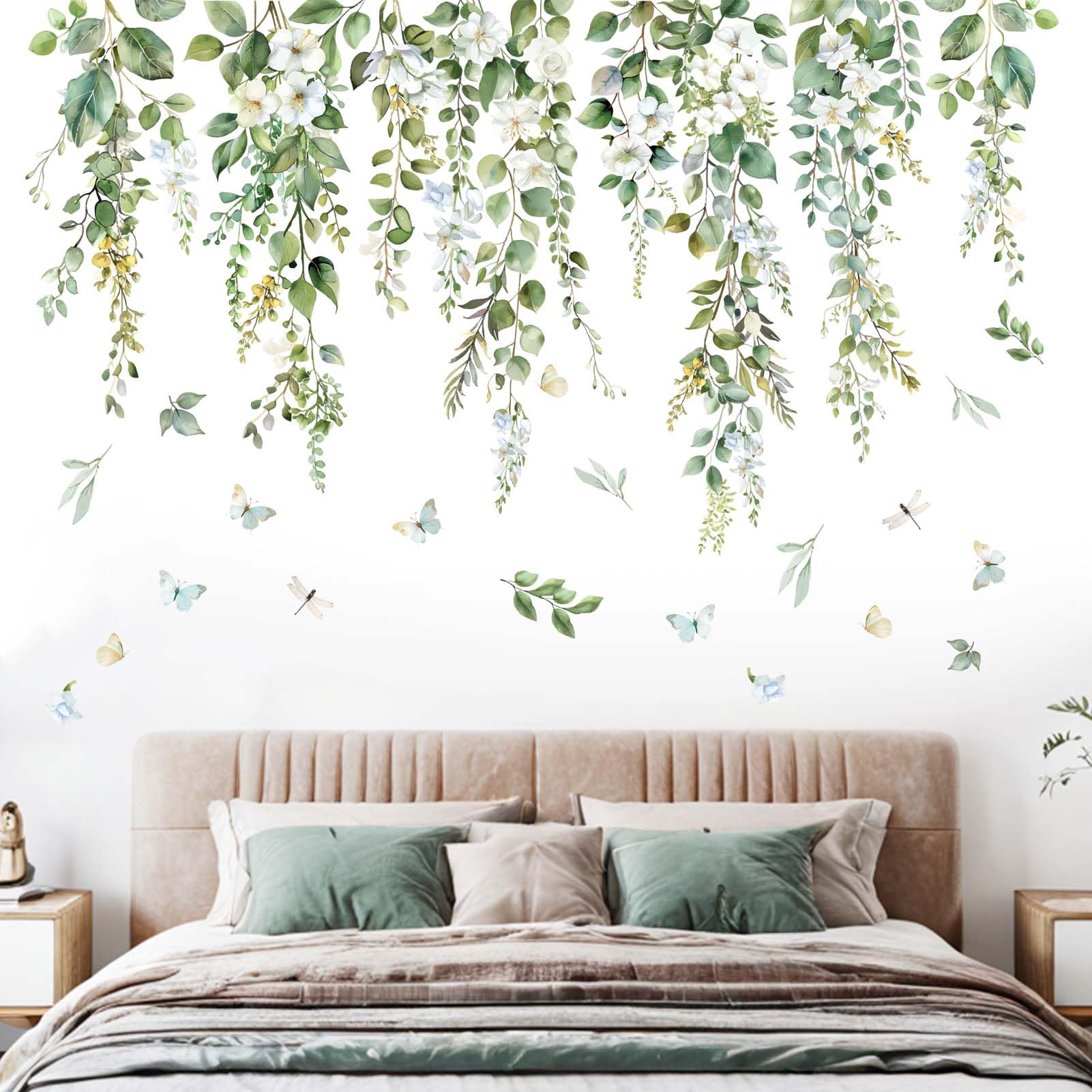 Hanging Leaves Wall Stickers for Bedroom: Peel and Stick Green Vine Tree Leaf Wall Decals - Living Room Bathroom Kitchen Office Nursery - Image 3