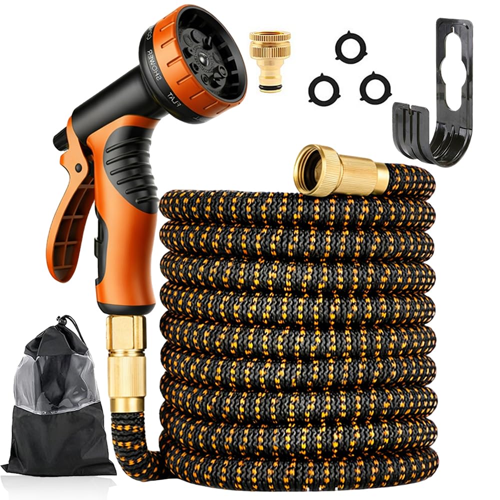 CLIUNT 75FT/23M Expandable Garden Hose Pipe, Flexible Expanding Magic Hose, Expanding Leakproof Hose with 10 Functions Spray Nozzle and 3/4", 1/2" Metal Fittings, for Garden, Pet, Car Washing