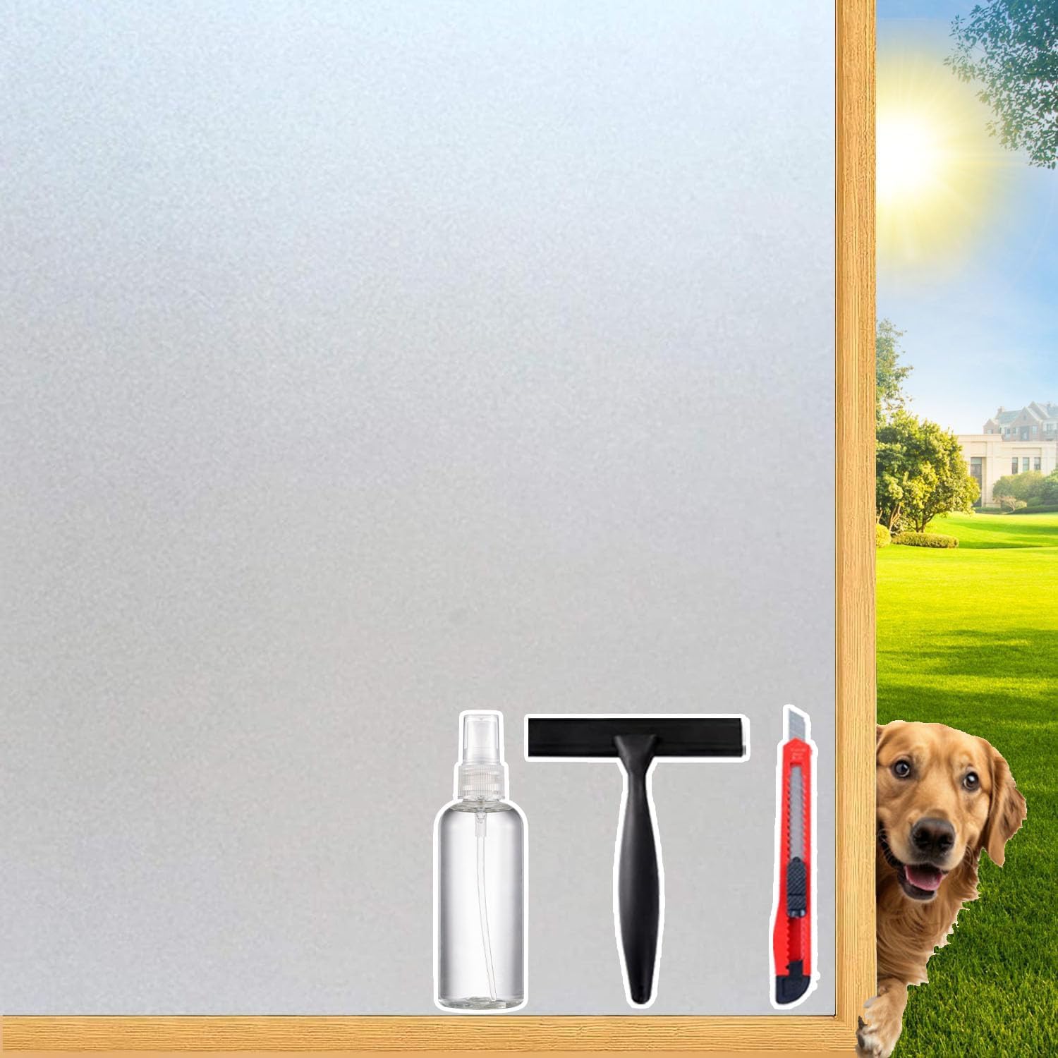 Frosted Glass Window Film Decorative with Reference Cutting Line, Bathroom Window Privacy Film for Glass Windows Cover, Static Cling, Removable, Reusable, Anti-UV, Anti-Glare, 17.5" x 78.74"