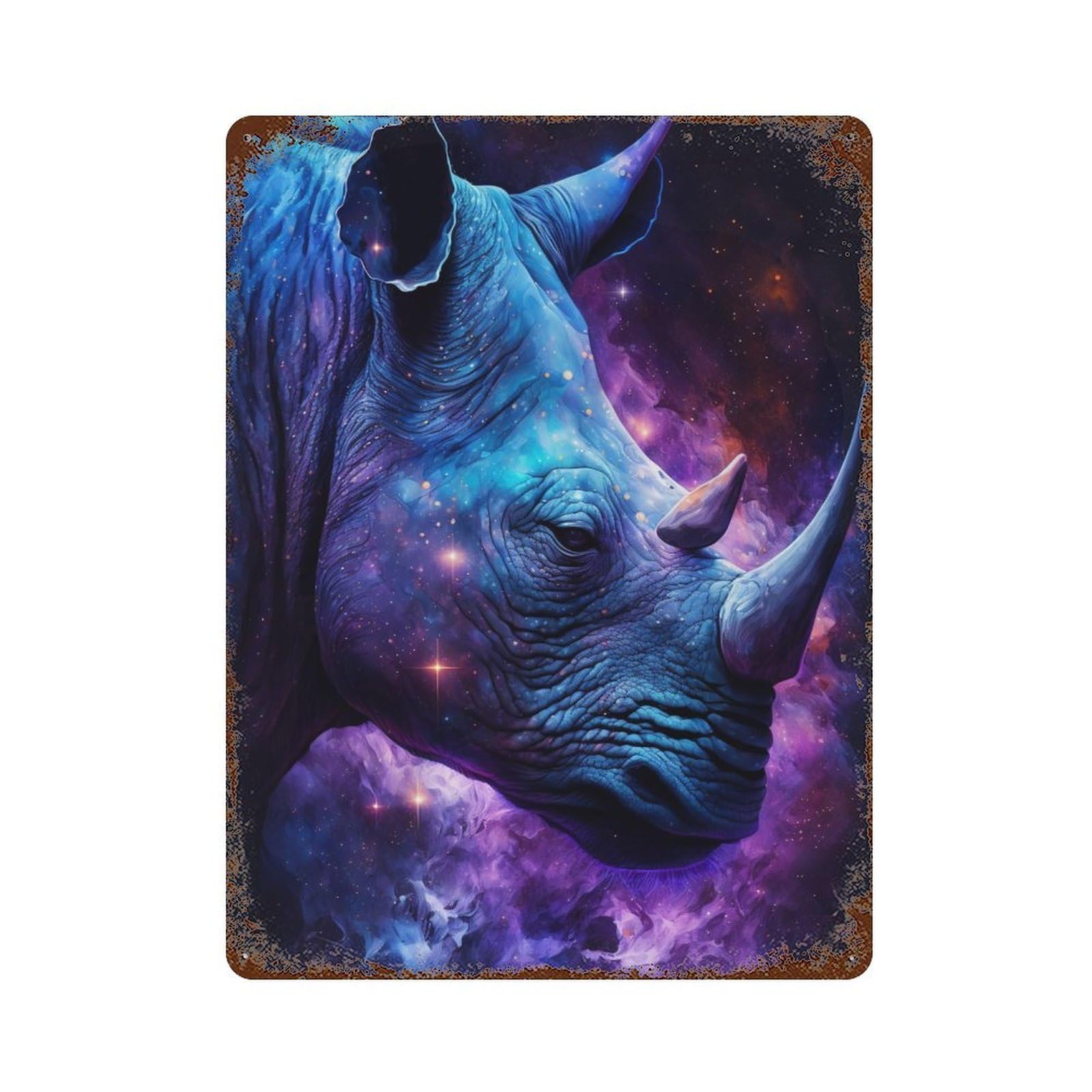Galactic Rhino Portrait -4 15.7"x11.8" Retro Metal Sign, Vintage Wall Decor for Garage, Bar And Workshop Decor
