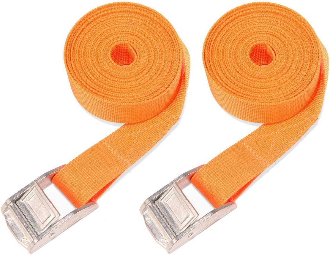Nihoooo Cargo Sturdy Lashing Strap - 2 Pack 12 ft Heavy Duty Tie Down Straps - Padded Cam Siainless Lock Buckler - Car Luggage Kayak Trailer Camper Motorcycle (2 Yellow)