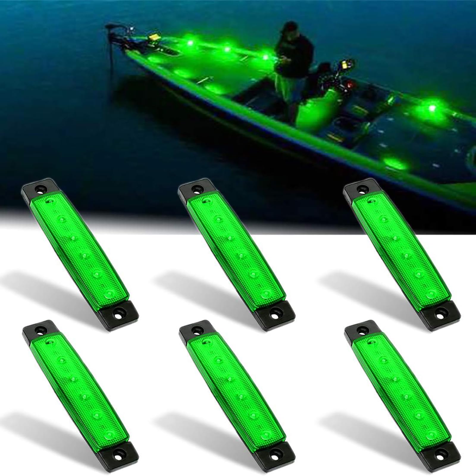 THE WHITE SHOP Marine Boat Lights, Utility Led Interior Lights For Boat Deck Courtesy Transom Cockpit Light, Waterproof Marine Lighs For Yacht Fishing Pontoon Boat Sailboat Kayak ，6Pcs/green