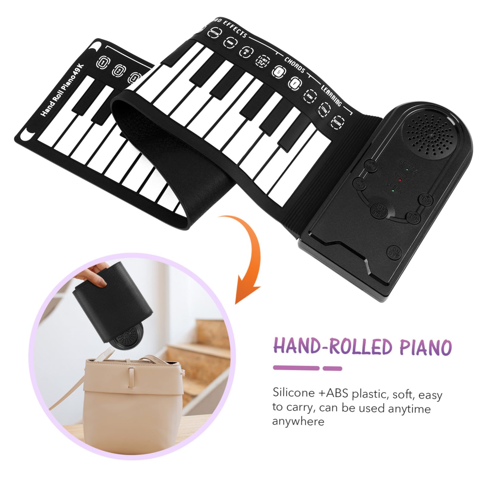 Tastiera Pianoforte Portatile a 49 Tasti Arrotolabile Funzione di Registrazione, Pianoforte Elettronico Pieghevole Altoparlante, Strumento Musicale per Principianti e Amatori