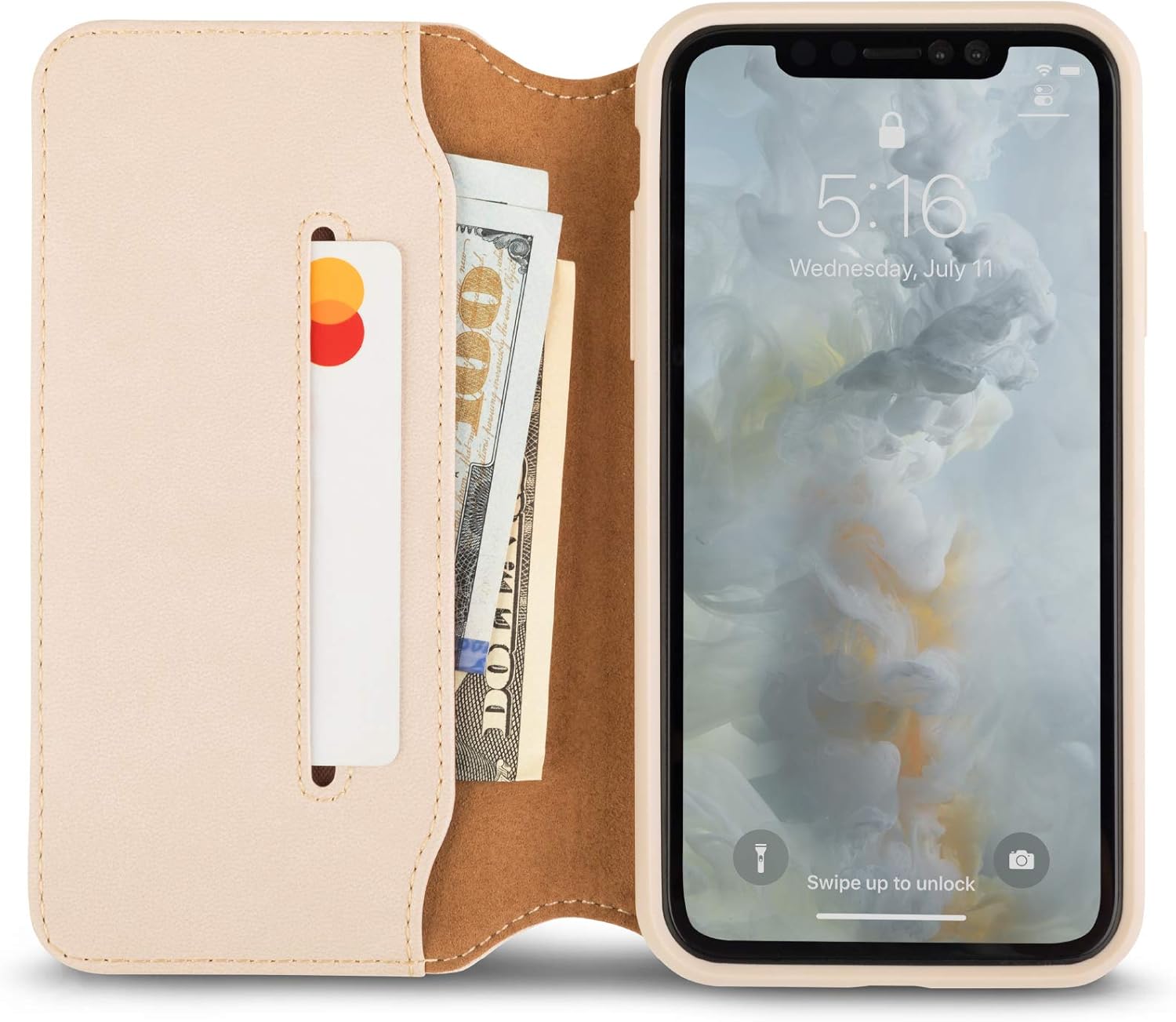 Exсluѕіvе Moshi Overture for iPhone Xs Max Case 6.5-inch, Vegan Leather, Wallet Phone Cover for iPhone Xs Max, Savanna Beige