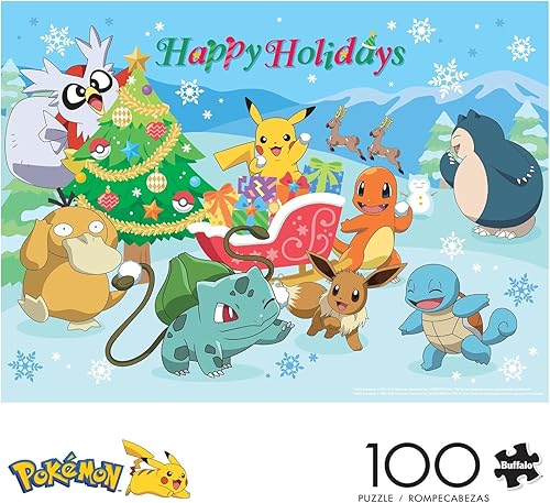 Miniatura 3 de Buffalo Games Pokémon - Happy Holidays - Rompecabezas de Navidad de 100 piezas - Rompecabezas festivo para familias - Tamaño acabado 11 x 15