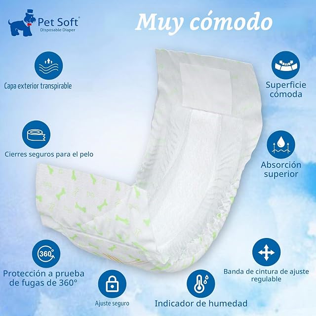 Foto 4 de 8 de Pet Soft Pañales Desechables para Perros machos, pañales para Cachorros, 48 Unidades, S, Paquete de 1