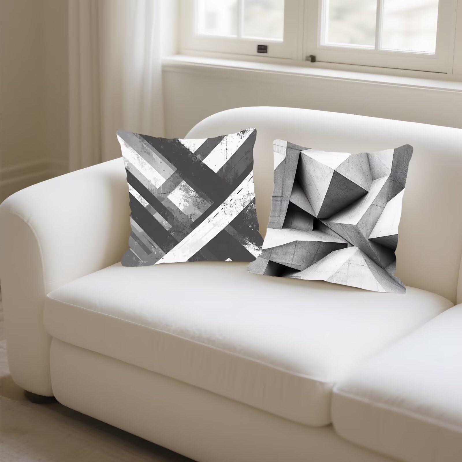 Federe Cuscini Divano 45x45cm, Federa Cuscino Grigio Geometria Quadrati Copricuscini Super Morbido Copri Cuscini Per Divano, Cuscino Decorativo da Esterno Giardini, Per Soggiorno Camera Divani P-316