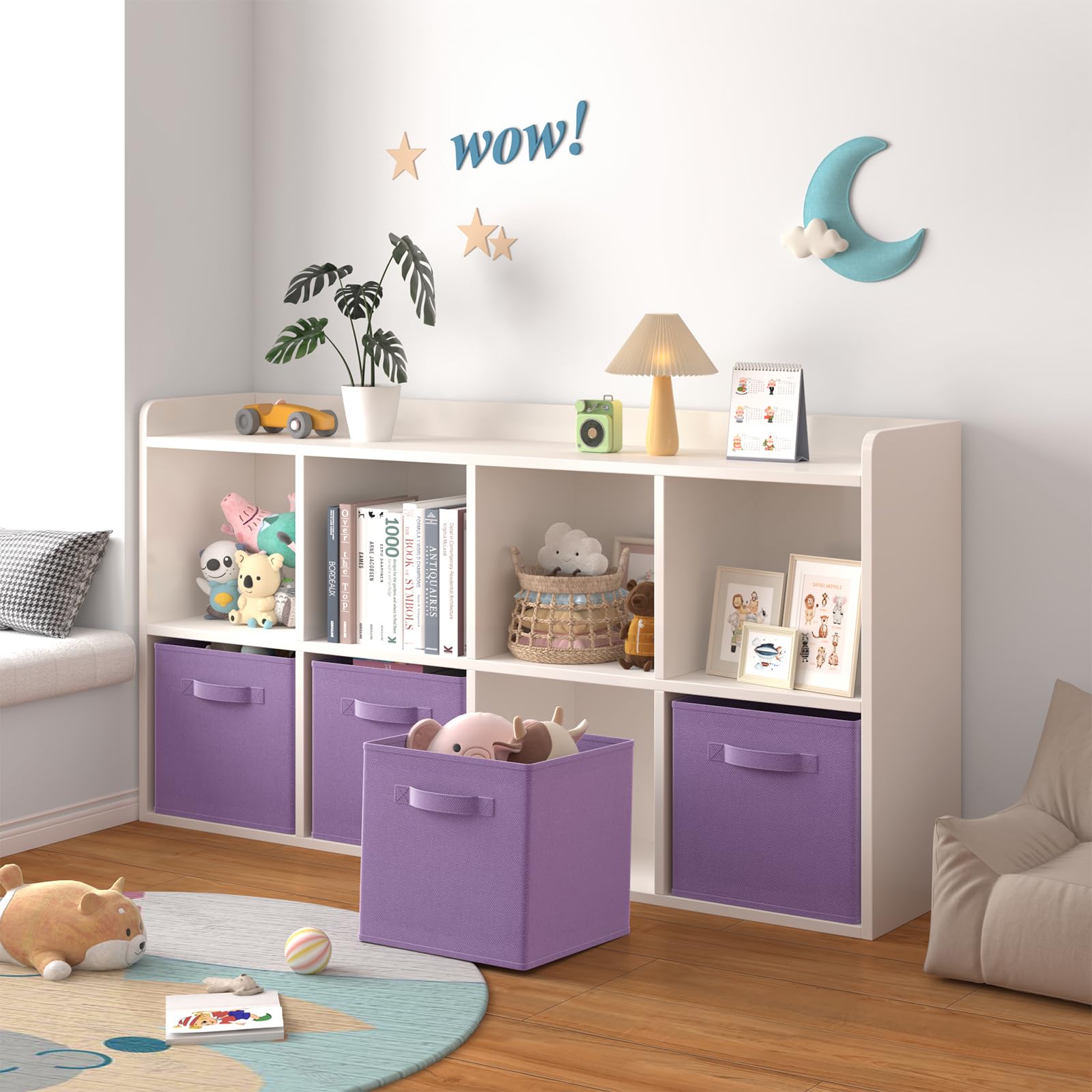 Rainbow Tree Cube Storage Box Kids Set of 4, Kids Playroom Bedroom Toy Box, Foldable Toy Storage Organiser, Baby Nursery Storage Bin, Toddler Toy Basket (4 Light Purple 30x30x30cm)
