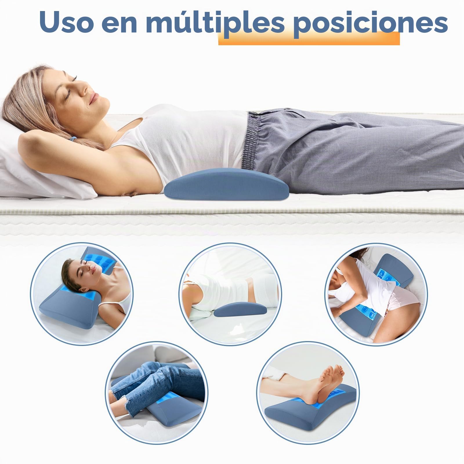 Hydomi Almohada de apoyo lumbar para cama, almohada de espuma viscoelástica de gel refrescante para dolor lumbar, cojín ergonómico de apoyo lumbar para dormir, almohada de apoyo para la espalda para s