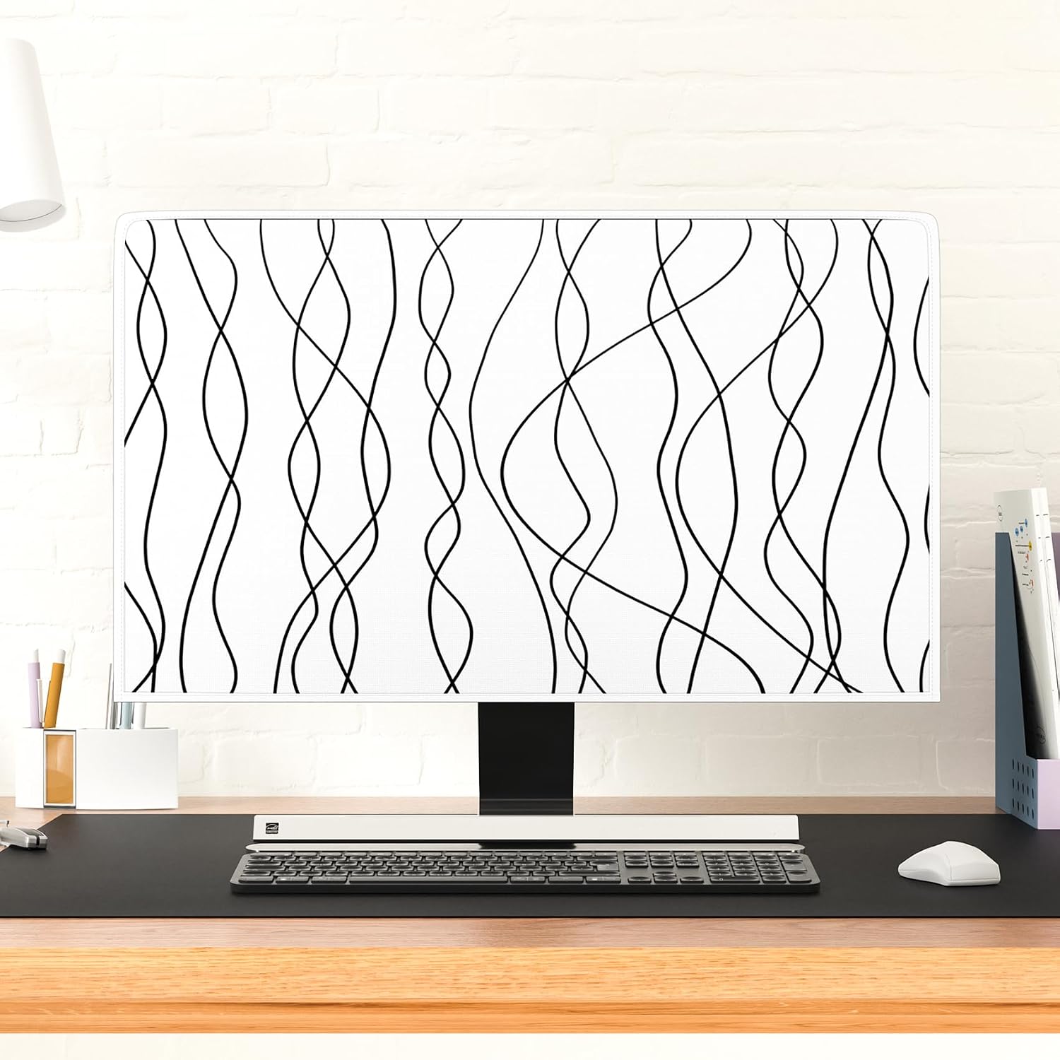 Black and White Striped Computer Monitor Dust Cover 22, 23, 24, 25 Inch Minimalist Abstract Simple Full Body Cover for Computer Screen Sleeve Compatible with iMac 24,22-25 PC,Desktop and TV