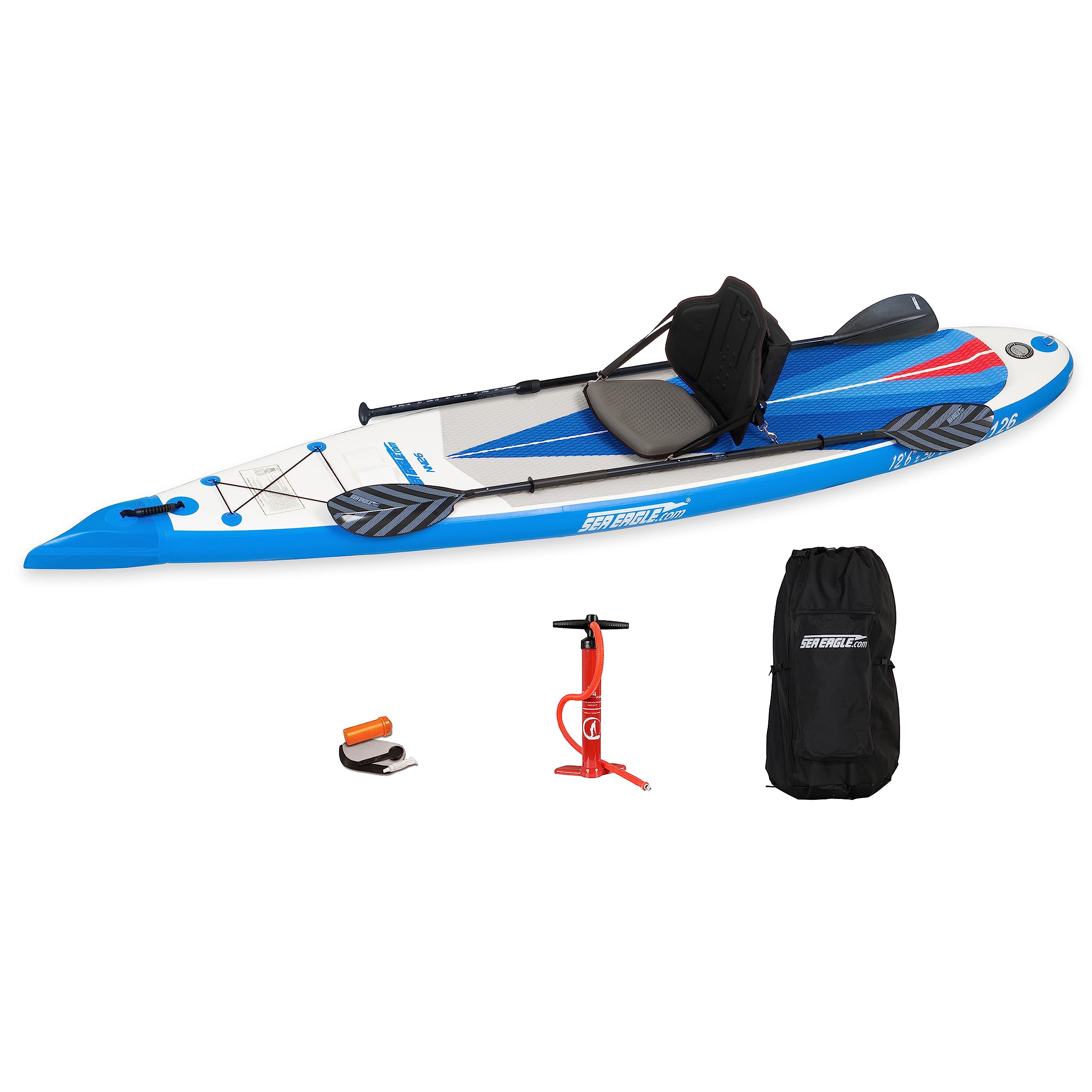 Sea Eagle NeedleNose 12’6” Inflatable Lightweight High Pressure Drop Stitch Stand Up Paddle Board Patented Wave Piercing Bow, with SUP Paddle, Pump, Slide in Skeg and Backpack (NN126 Pro Package)