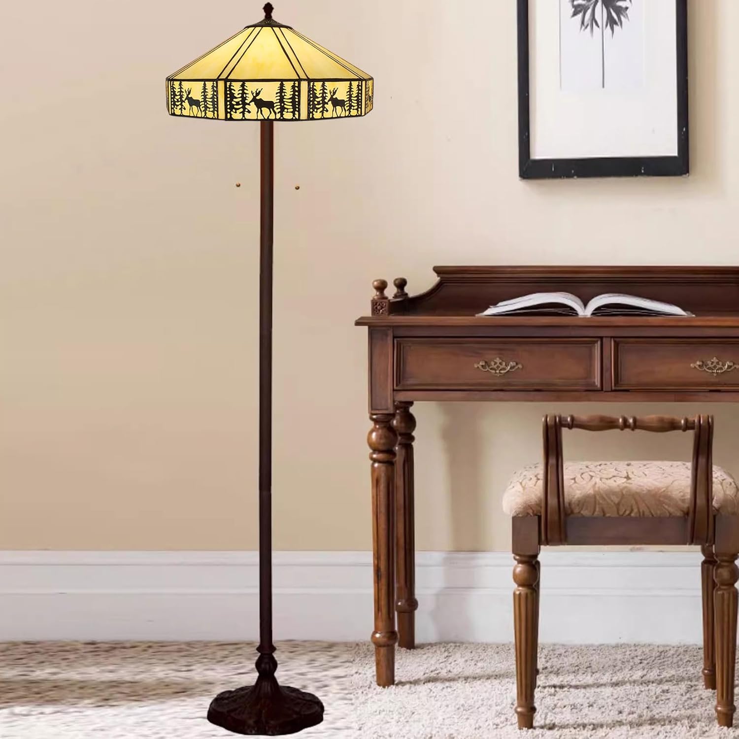 18 Inch Tiffany Stained Glass Lamp Shade Replacement Elk Yellow Mission Lampshade Only with Cap Fit for Table Lamp, Pendant Light, Floor Lamp, Ceiling Fixture