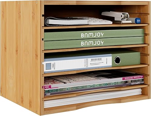 Miniatura 6 de Bamjoy Organizador de archivos de escritorio de bambú de 4 niveles, organizador de archivos multiuso para almacenamiento de escritorio, organizador