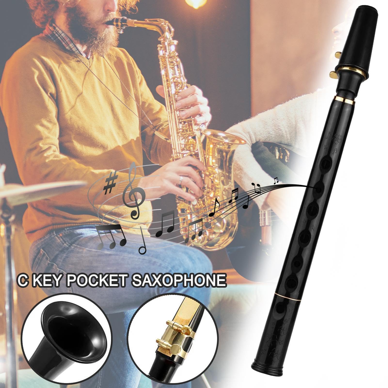 Saxofón de bolsillo de viaje, saxofón de bolsillo Clave C de 8 hoyos Saxo | Herramienta de práctica compacta para principiantes, instrumentos de viento de madera fácil de tocar, incluye cañ