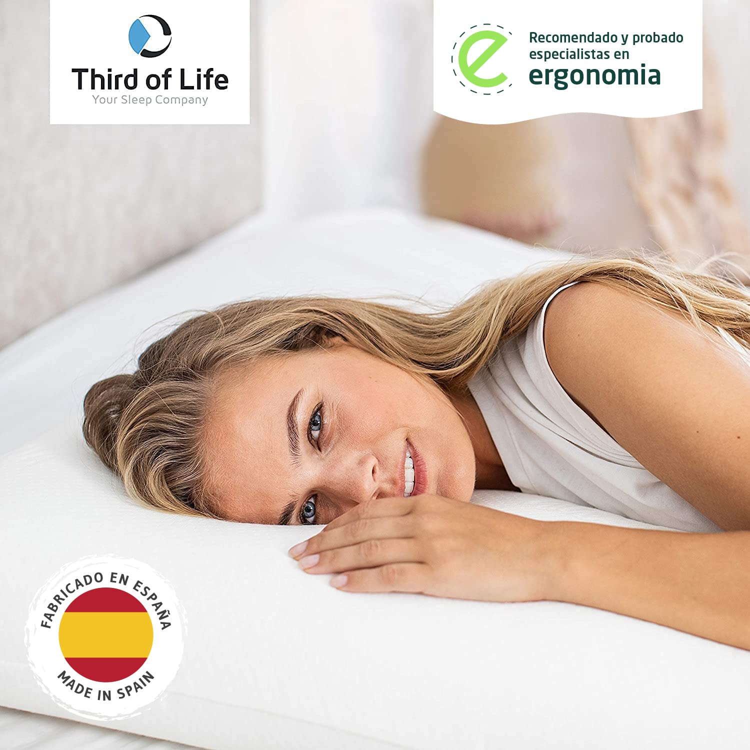 Third of Life Soñar - Cojín de Memoria de Forma (ergonómica, ortopédica, Espuma viscoelástica y hipoalergénica, Funda con Aloe Vera, Ideal para Fundas de Almohada de 135 x 33 cm